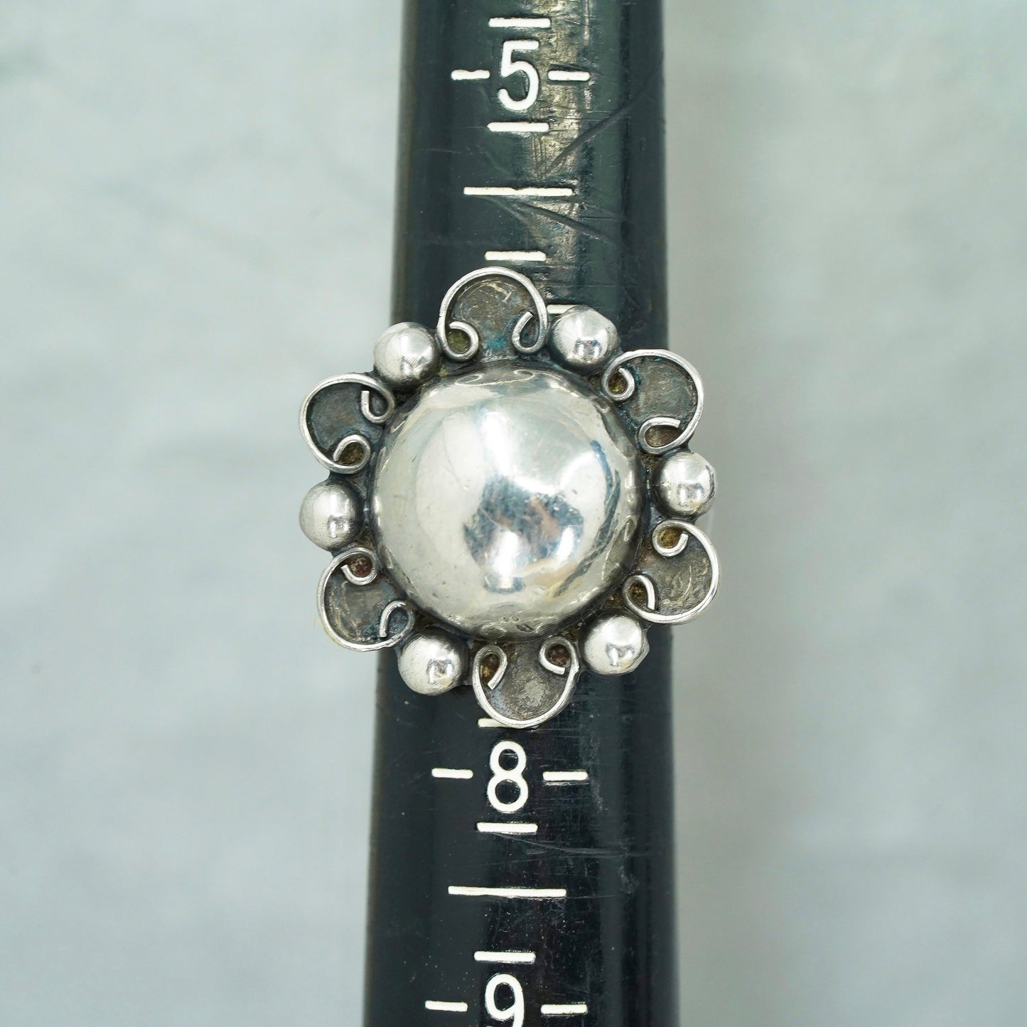Size 6.75, vintage Mexico Sterling 925 silver handmade ring, beads band