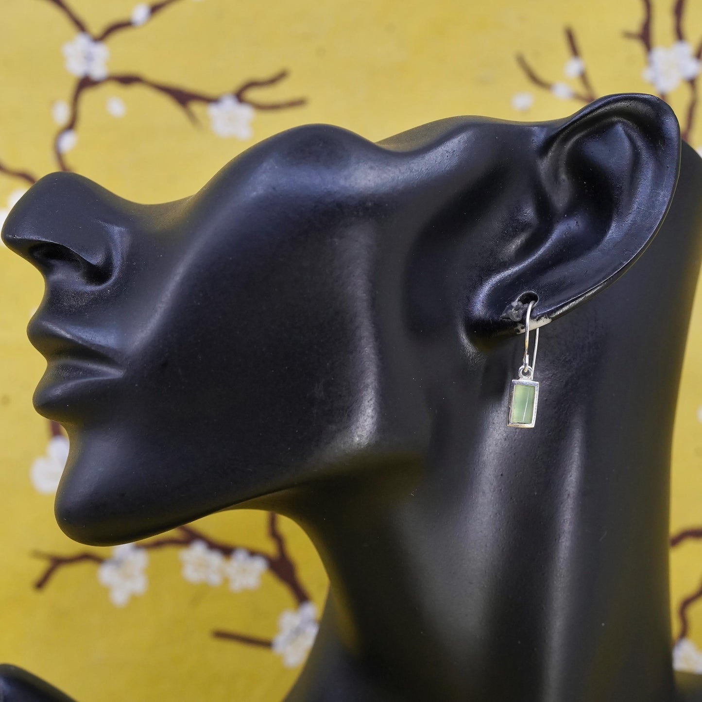 Vintage Sterling 925 silver handmade earrings with green jade