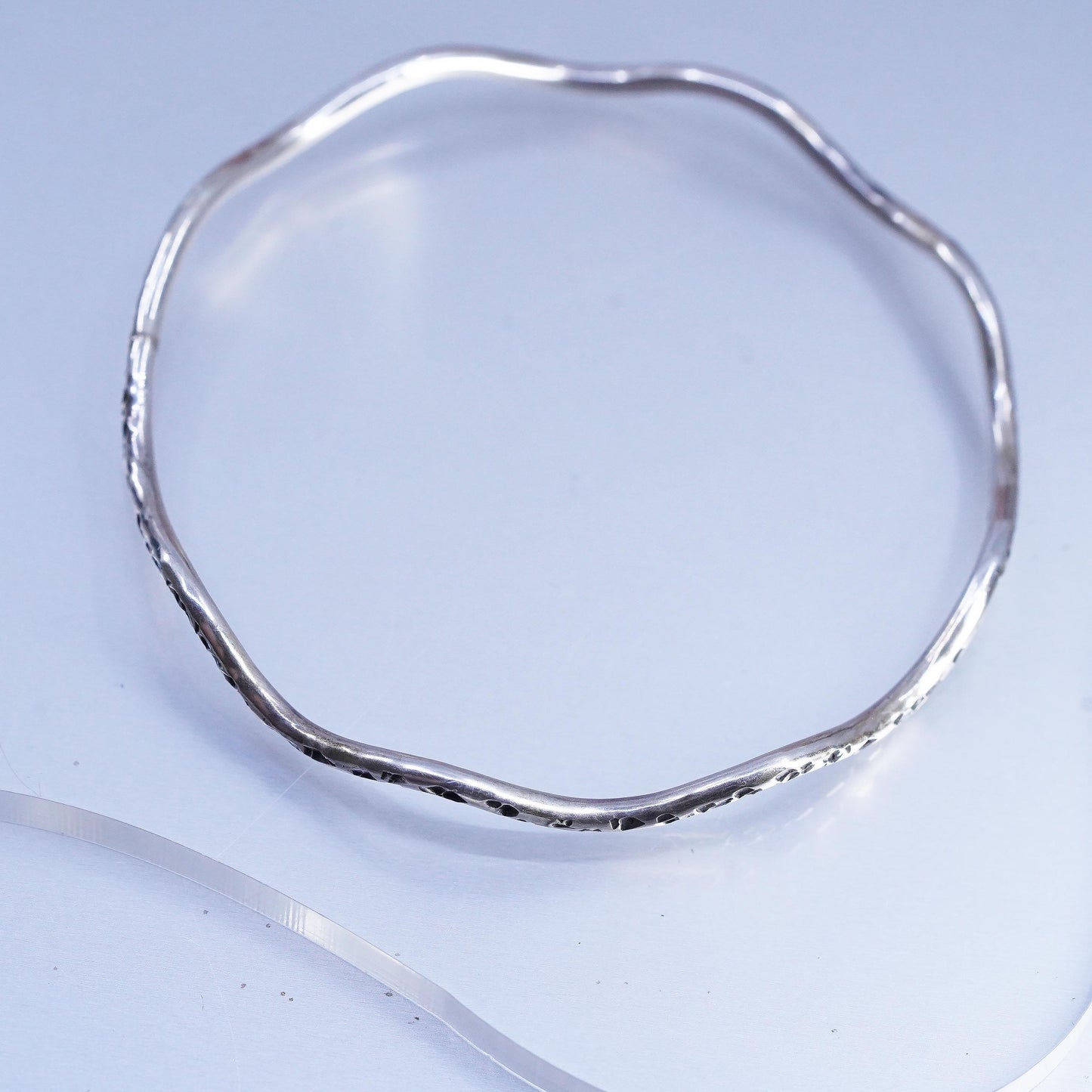 8", Native American Tahe Sterling Silver Hammered Bangle Bracelet, Handmade 925