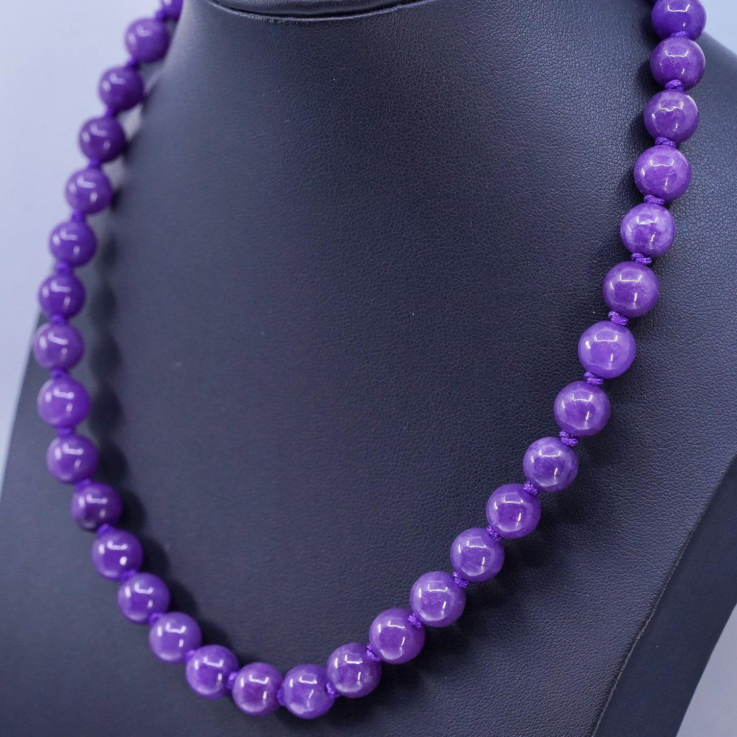 18", Vintage sterling 925 silver handmade necklace 9mm amethyst beads