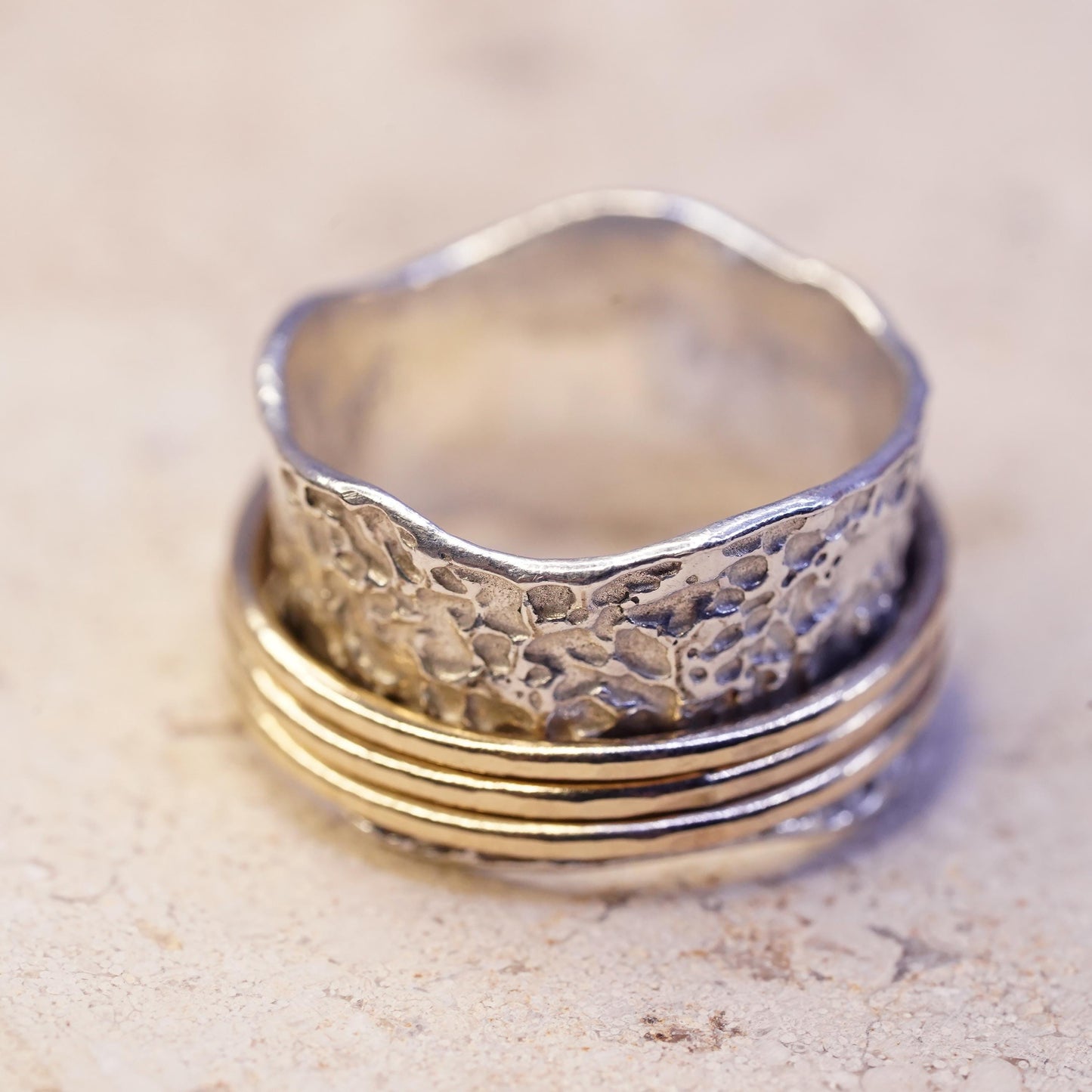 Size 5.5, Silpada two tone sterling silver band brass rings, 925 spinner ring
