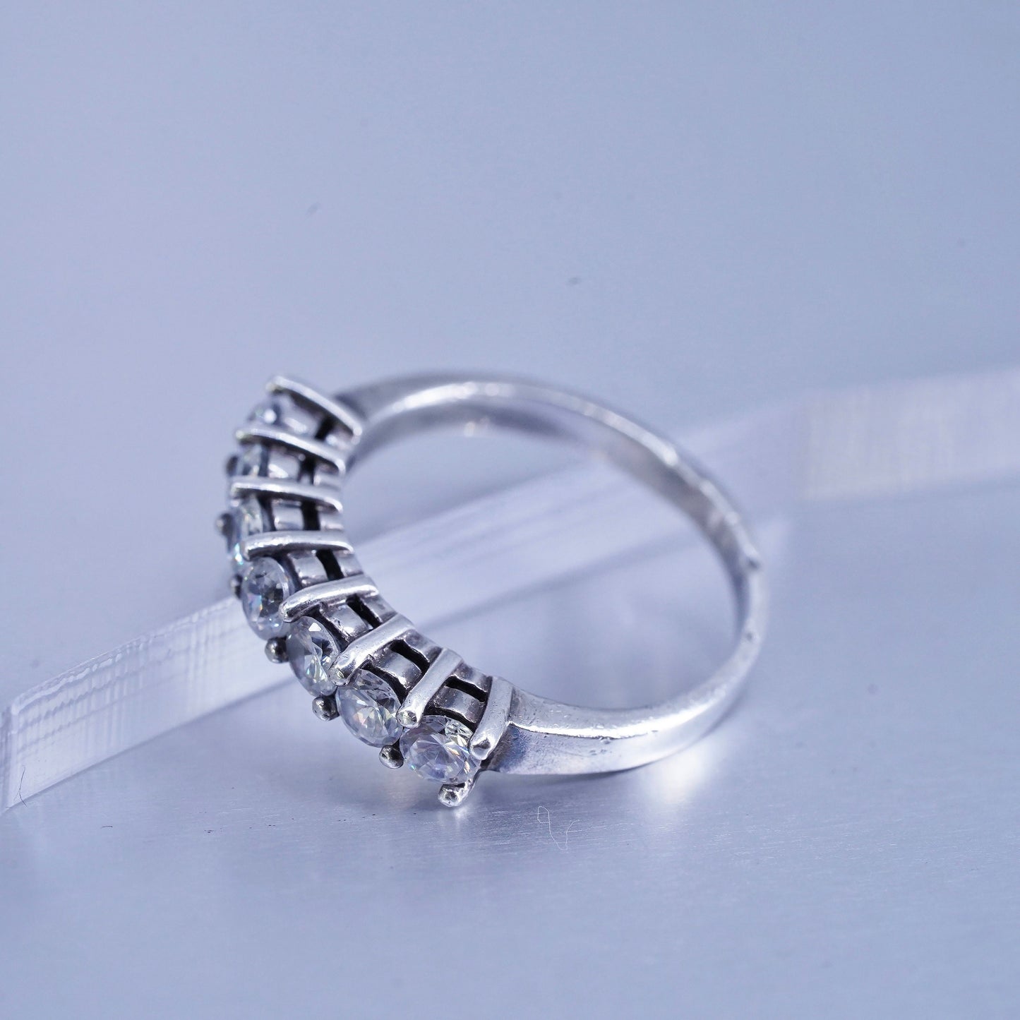 Size 5, vintage southwestern Sterling 925 silver wedding ring, Cz band