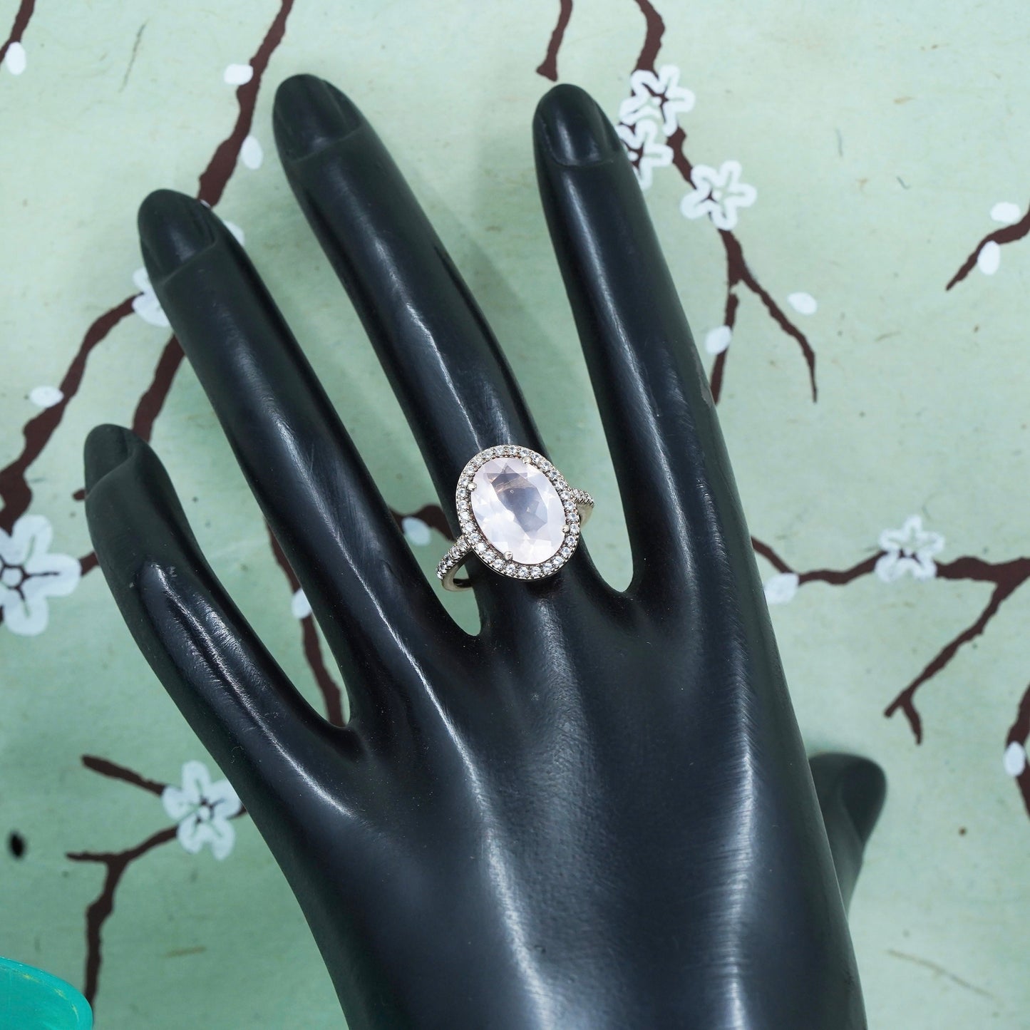 Size 7, Vermeil rose gold over Sterling 925 silver ring with pink quartz and cz