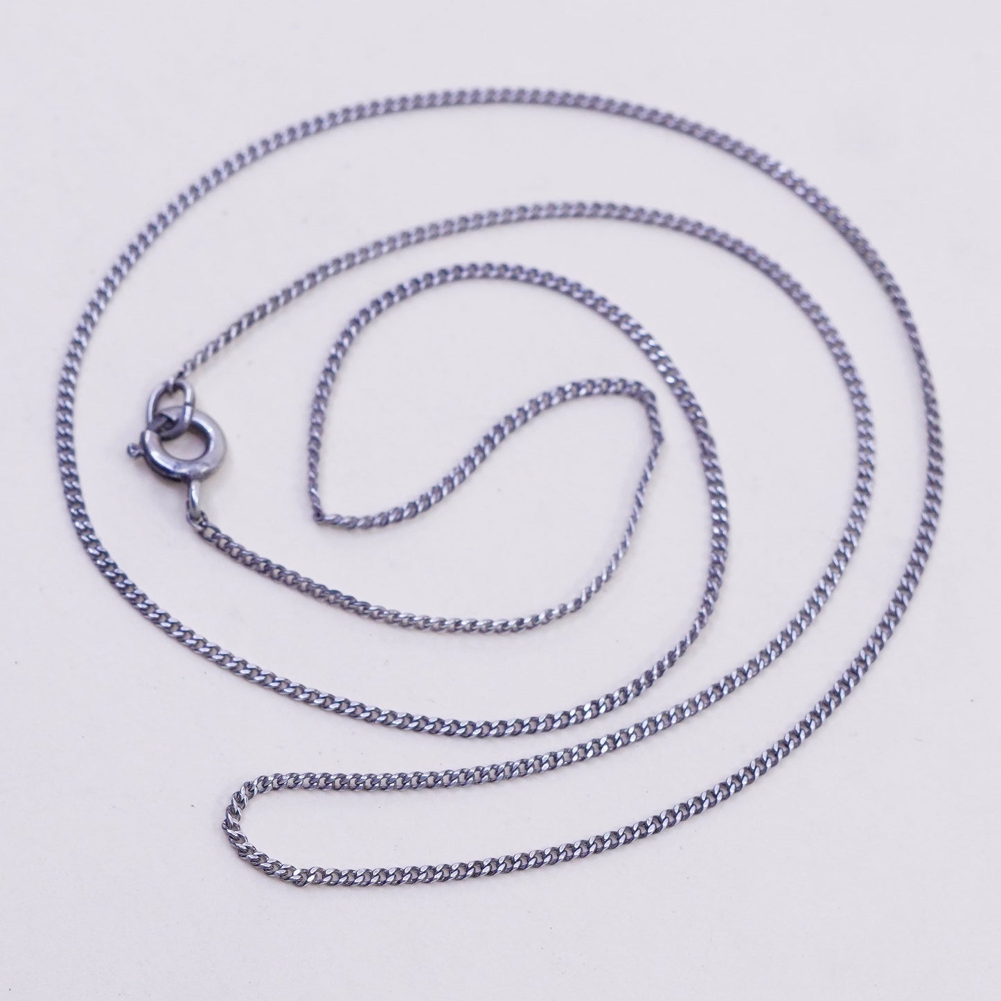18”, 1mm, italy sterling silver handmade necklace, 925 curb chain, stamped Sterling