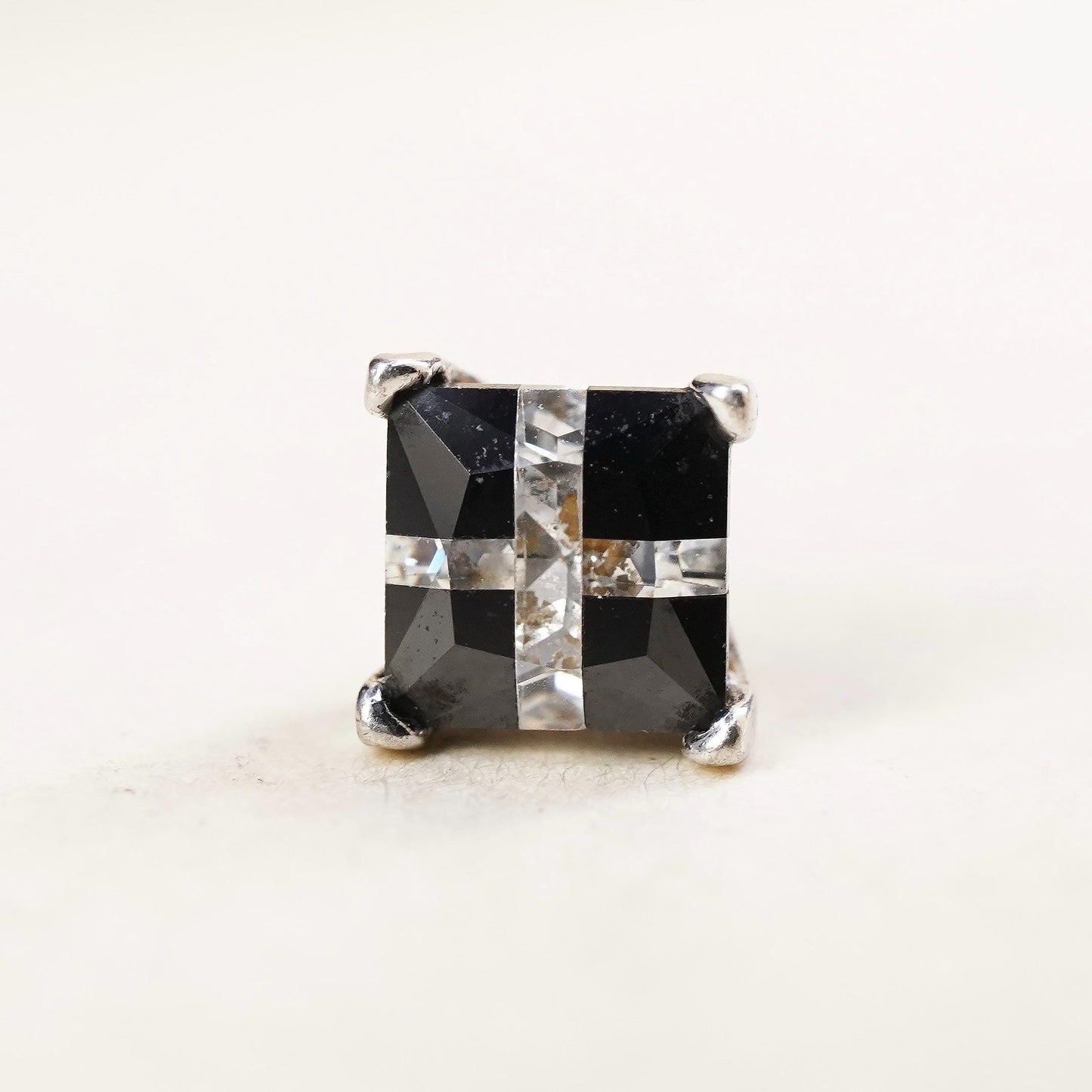 Vintage handmade single earring. Sterling 925 silver cz stud