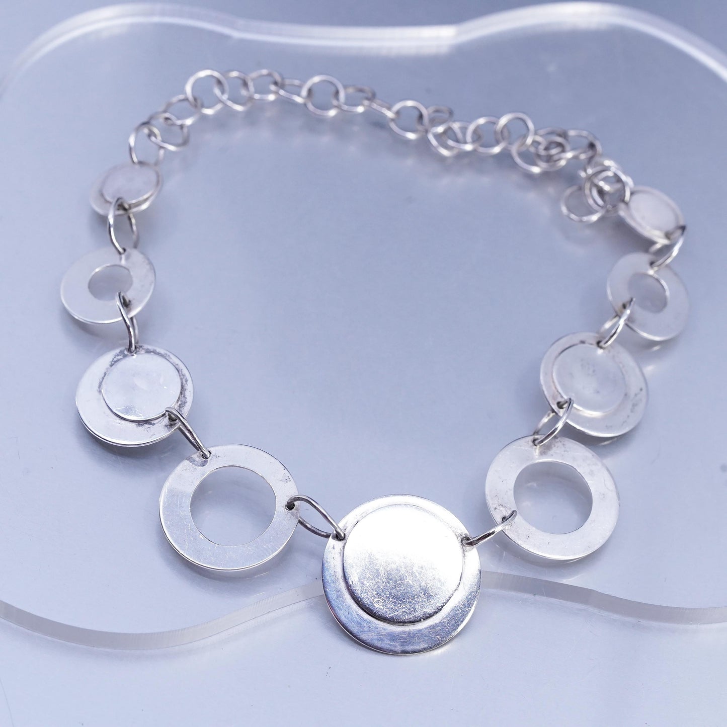 12", vintage Sterling 925 silver circle choker collar necklace disc pendant