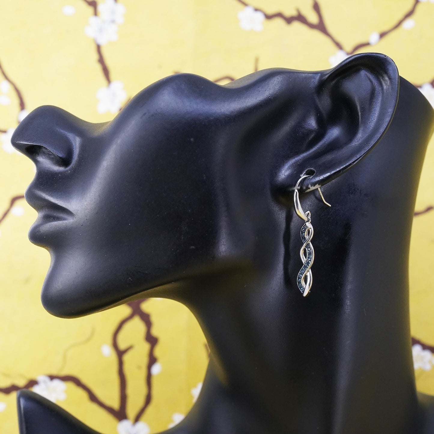 Vintage Sterling 925 silver handmade earrings with cluster sapphire