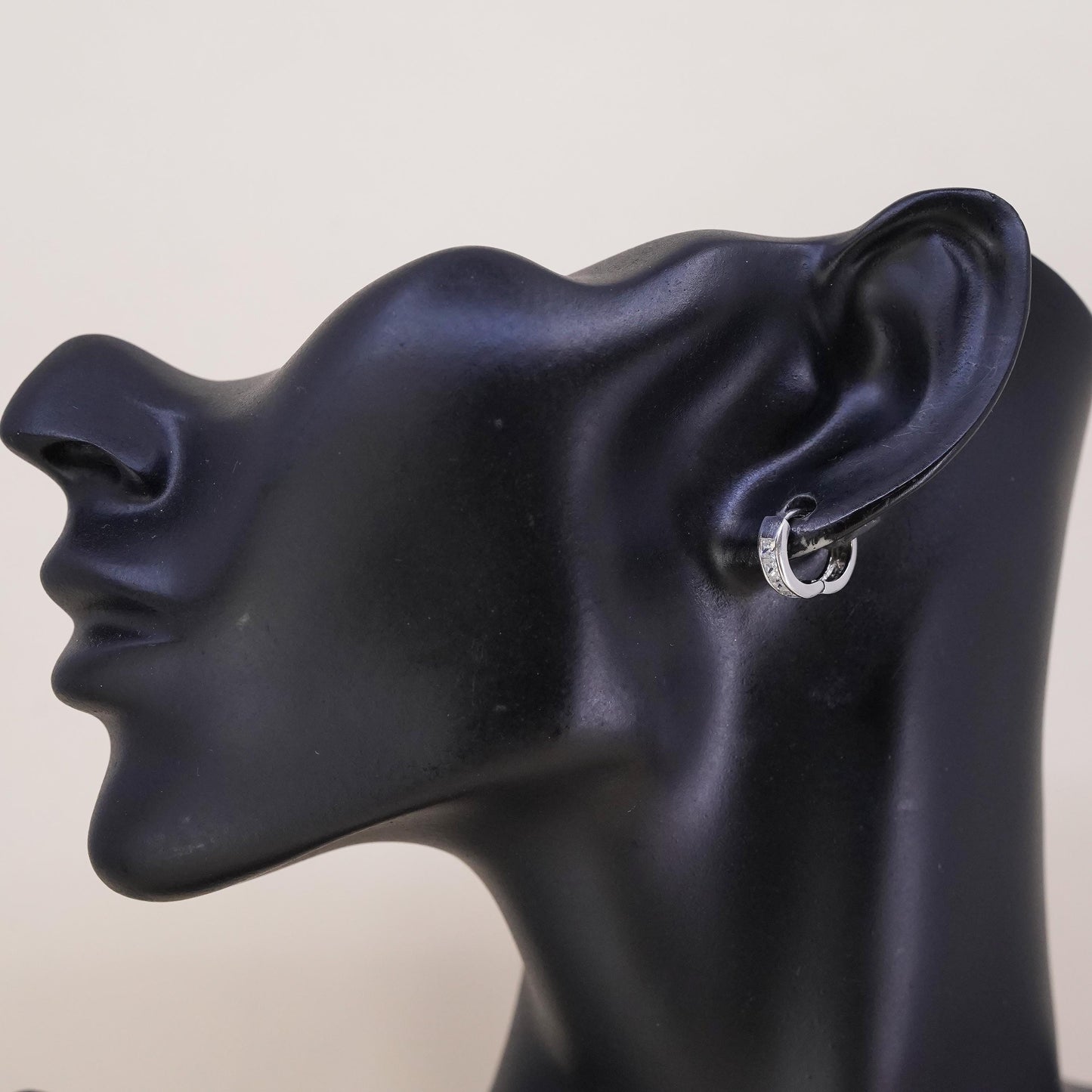 0.5", Vintage sterling silver loop single earring, minimalist hoop with cz