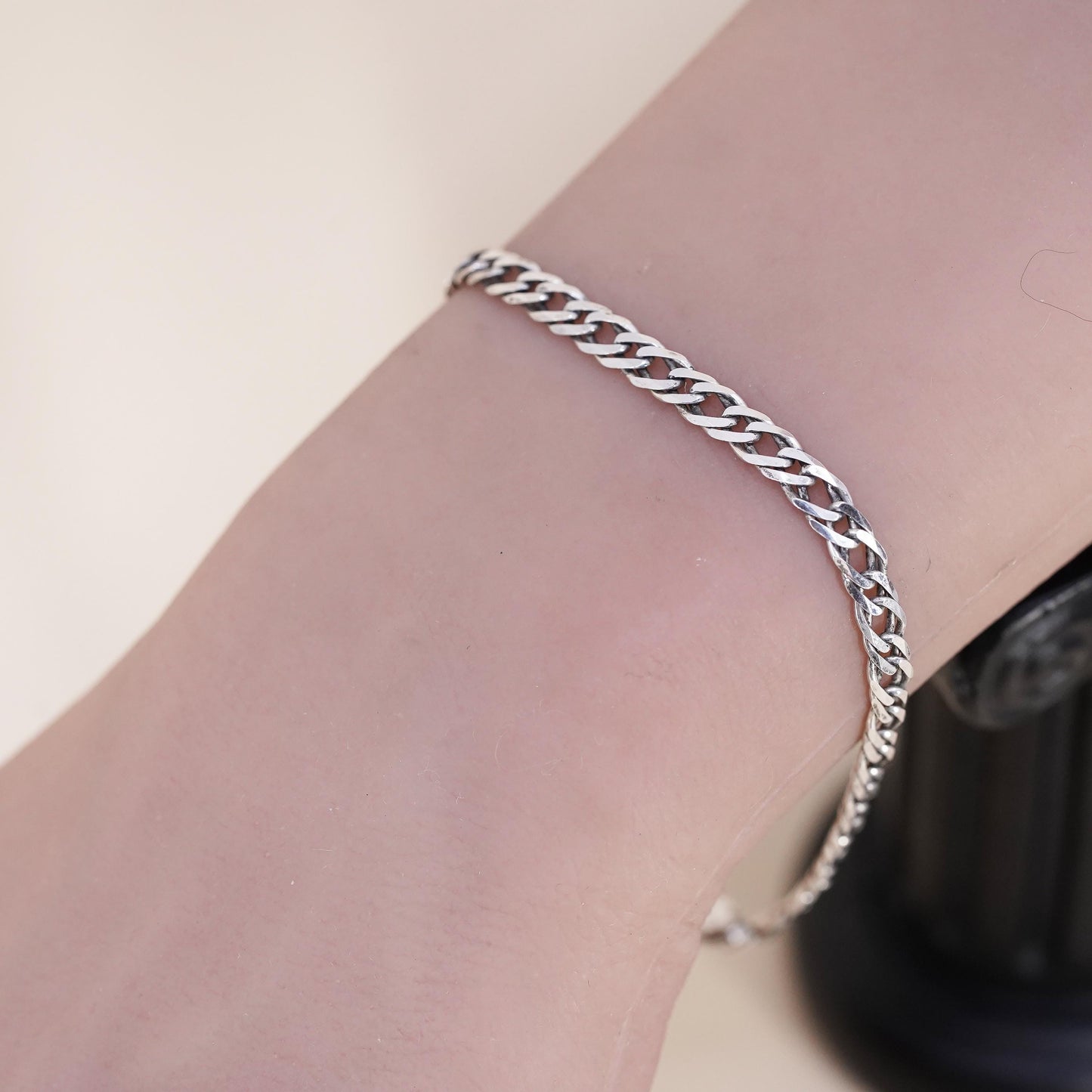 7.75”, 5mm, Vintage sterling 925 silver handmade curb bracelet
