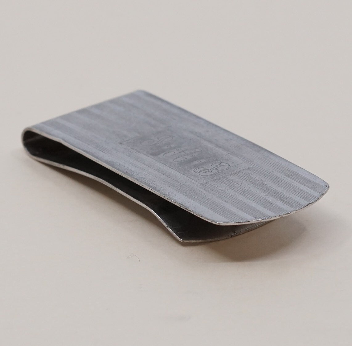 Vintage sterling silver handmade money clip, solid 925 silver money clip with monogram “JAB” engraved, stamped sterling