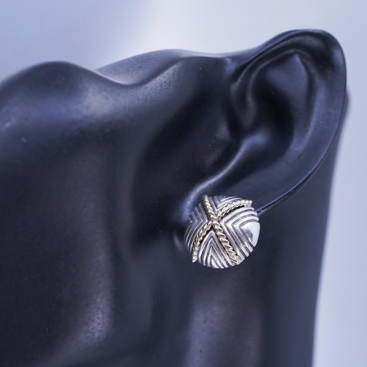 designer MB 14K yellow gold cable Sterling 925 silver handmade earrings, studs
