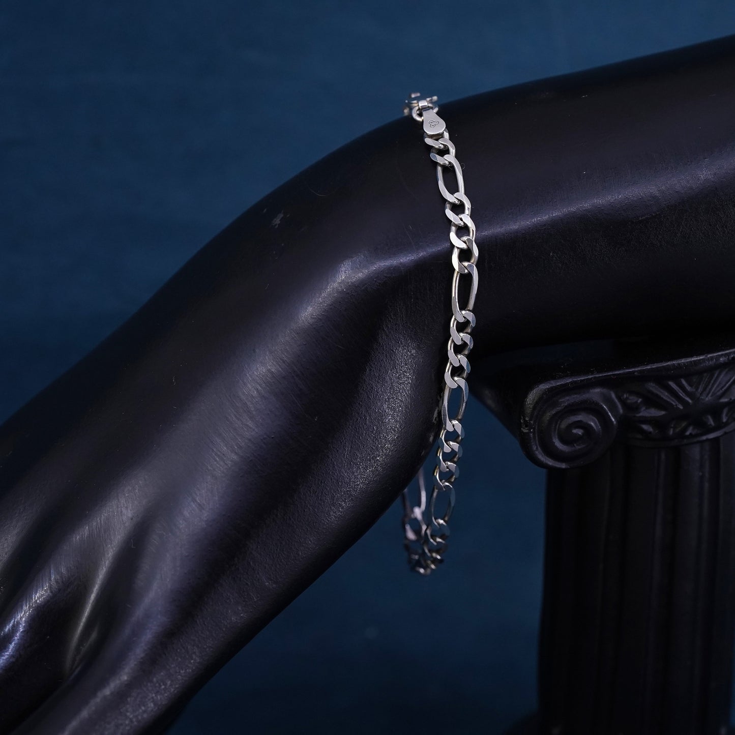 7.5", 5mm, vintage Sterling silver figaro bracelet, solid chain