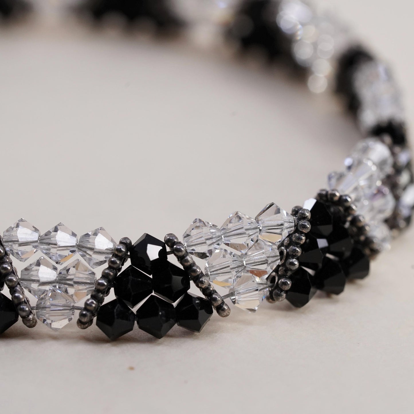 7.75", vintage Sterling silver bracelet, multi strands cluster crystal beads