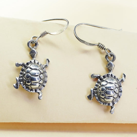 Vintage southwestern Sterling silver handmade earrings, 925 turtle dangles
