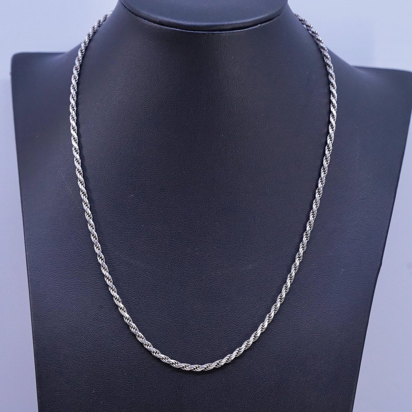 18", vintage Italian Sterling silver handmade necklace, 925 diamond rope chain