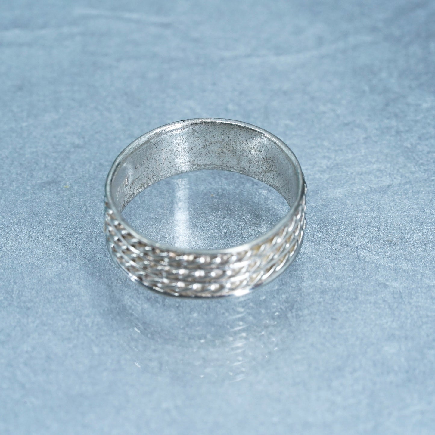 Size 8.5, southwestern Sterling 925 silver handmade ring, braided textured band