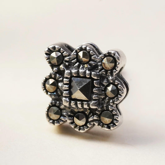 Vintage Sterling 925 silver handmade oval stud with Marcasite, single earring