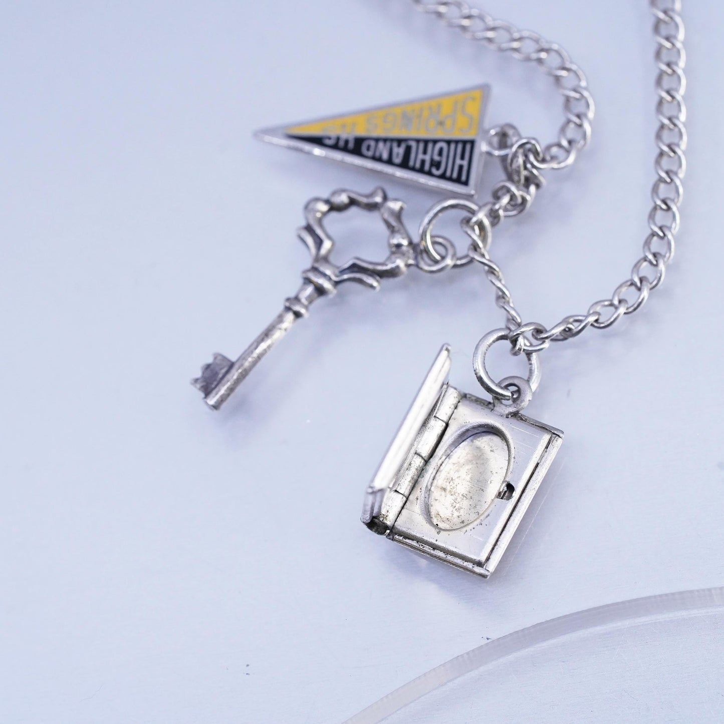 6.75" Sterling 925 silver curb bracelet photo locket, highland springs charms