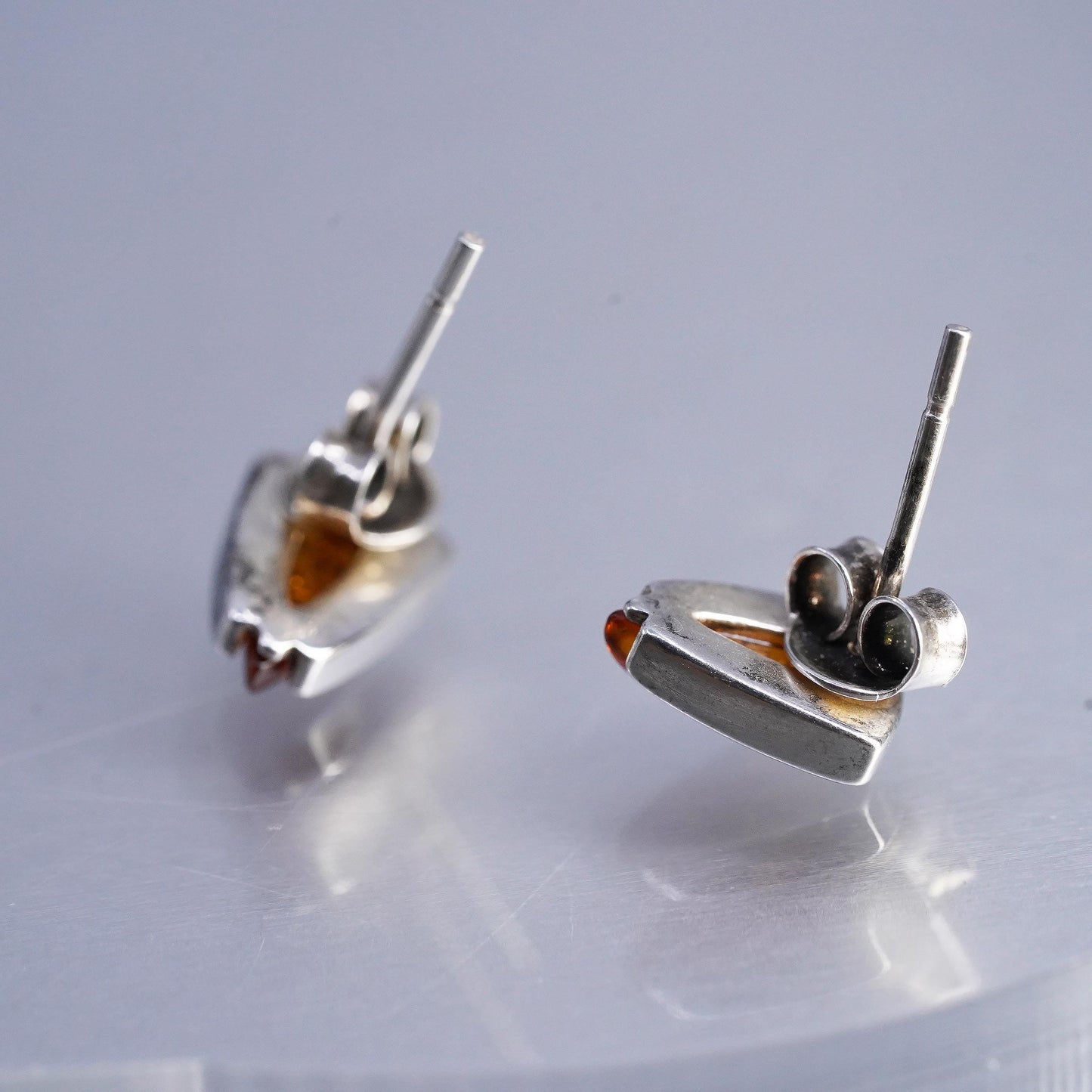 Vintage Sterling 925 silver handmade earrings, amber studs