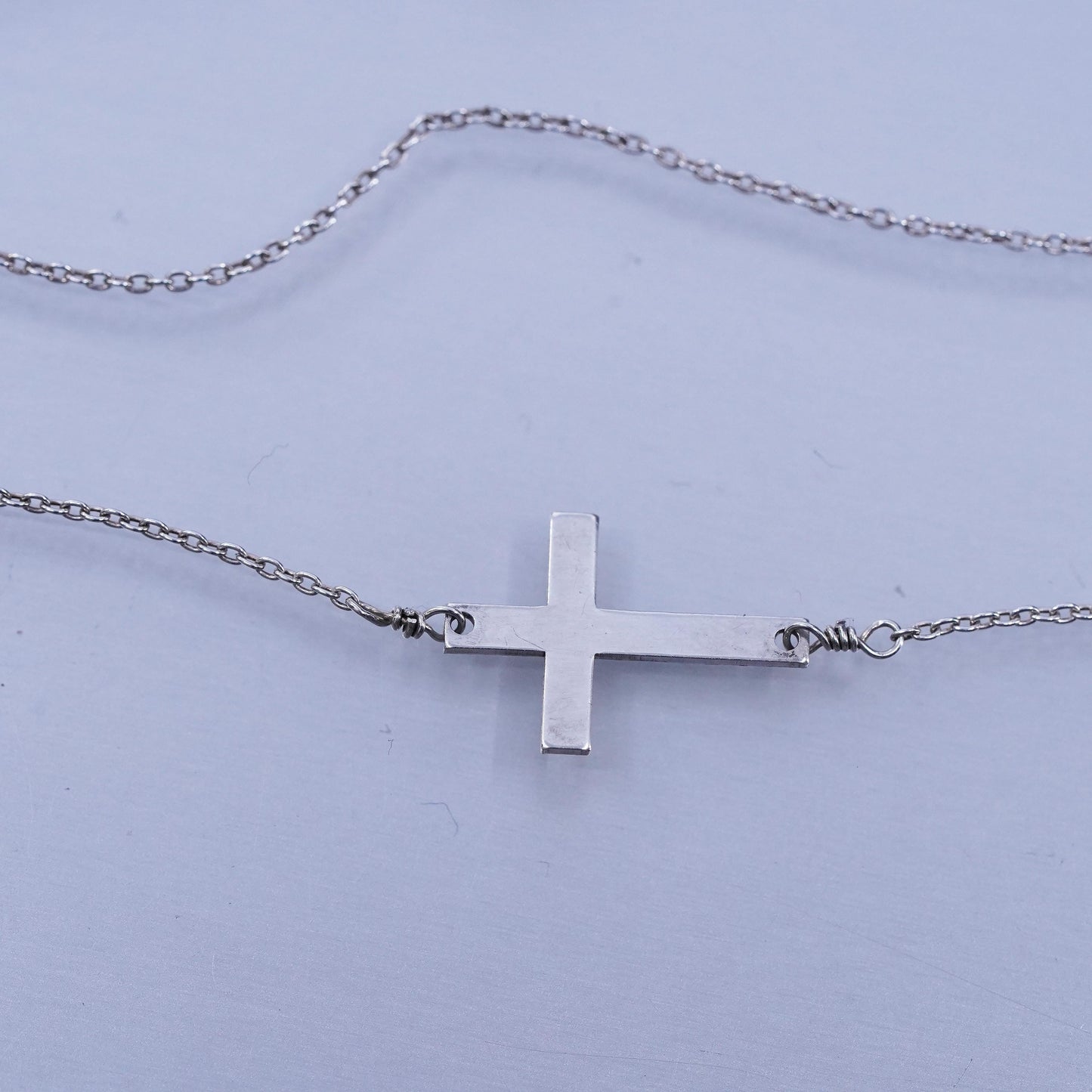 16”, vintage Sterling 925 silver handmade circle necklace with cross pendant