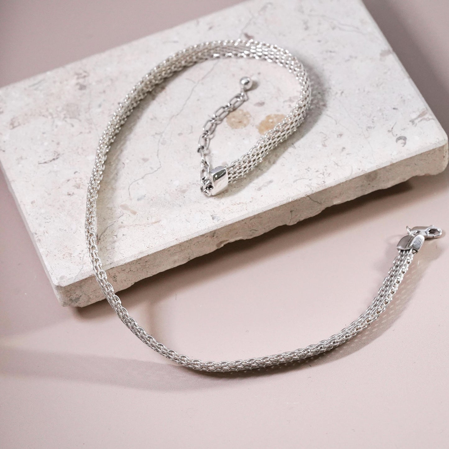 16+2", VTG Italian GC Sterling silver handmade necklace, bold 925 mesh chain