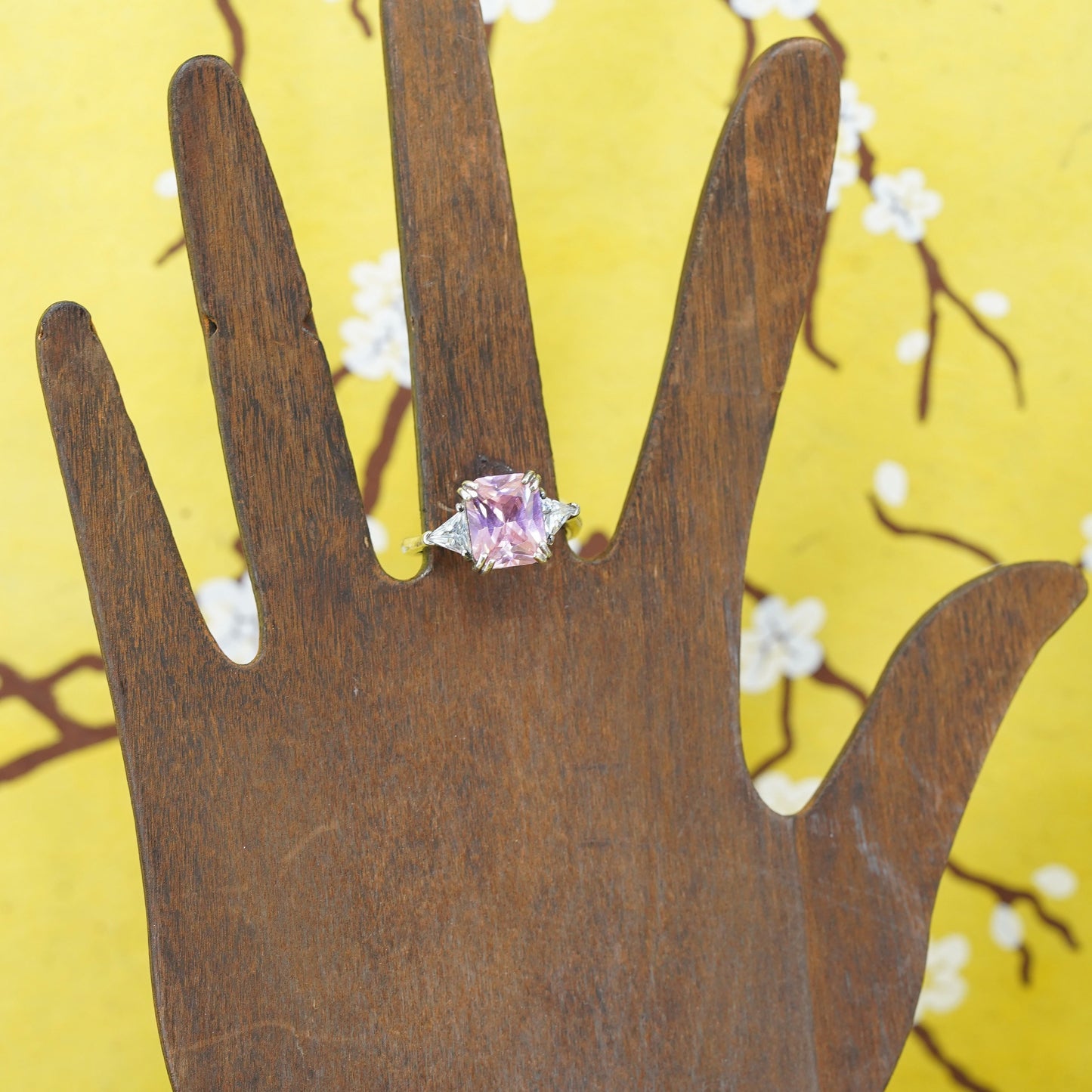 Size 8.25, vintage Sterling 925 silver ring with pink and clear cz
