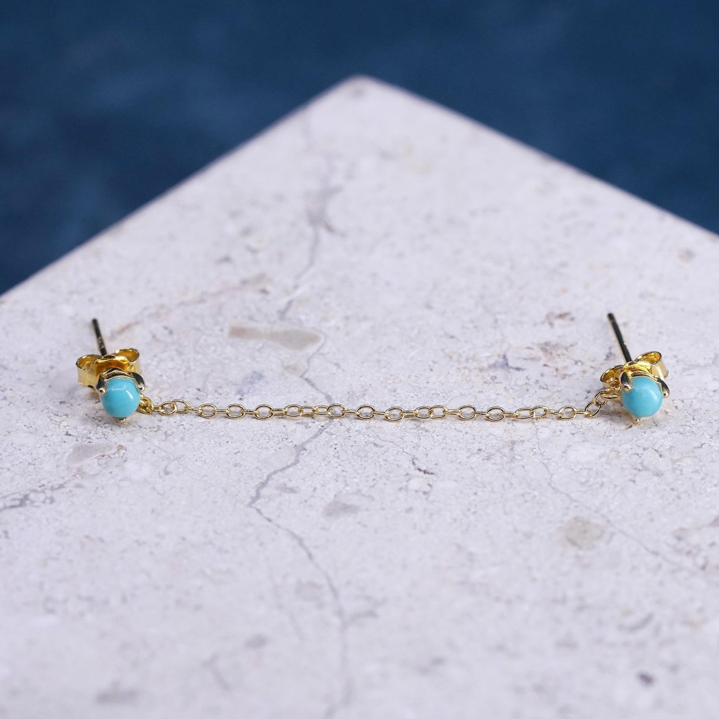 vermeil yellow gold over Sterling silver two earrings, 925 studs with turquoise