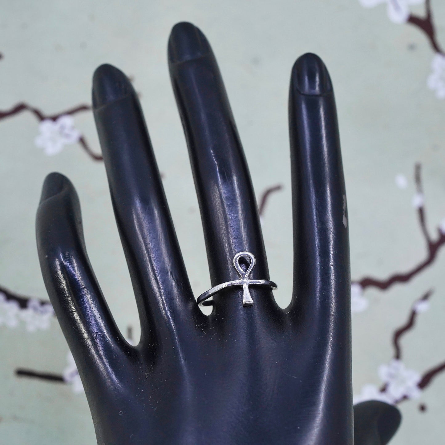 Vintage Sterling silver handmade ring, Egyptian 925 silver ankh band