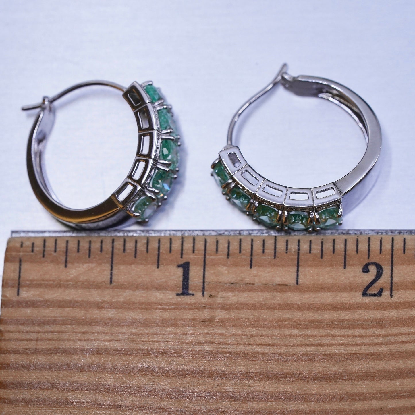 0.75”, sterling silver earrings, 925 hoops, Huggie with peridot and diamond