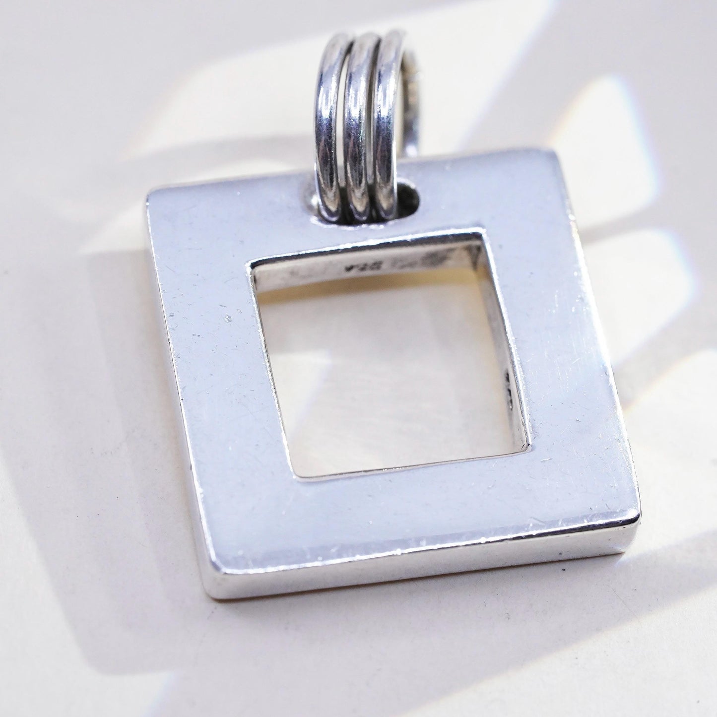 Vintage modern simple sterling 925 silver handmade square chunky pendant