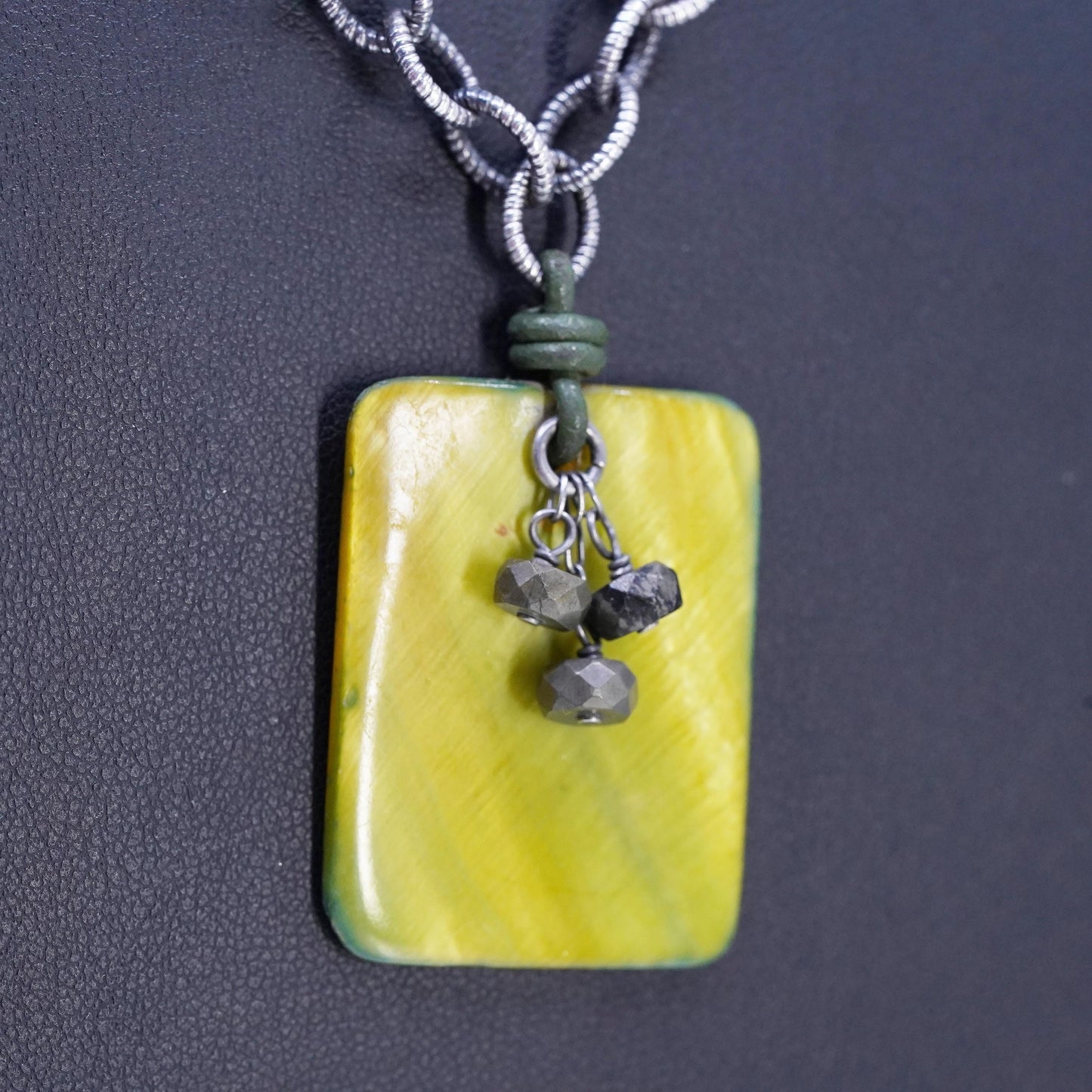 18", Silpada Sterling 925 Silver Green Mother of Pearl Pyrite Necklace N1133