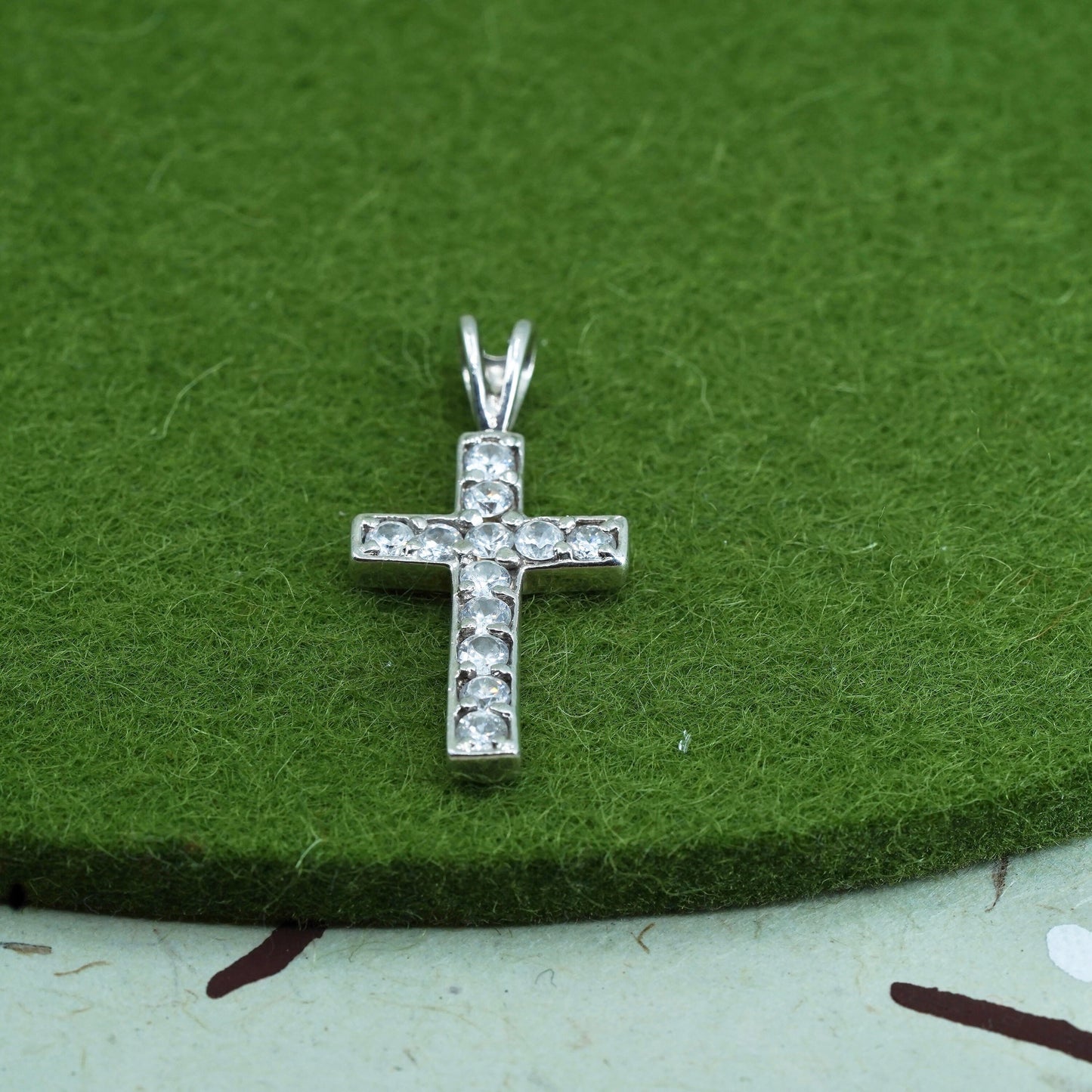 Vintage sterling silver pendant, 925 cross handmade pendant with Cz