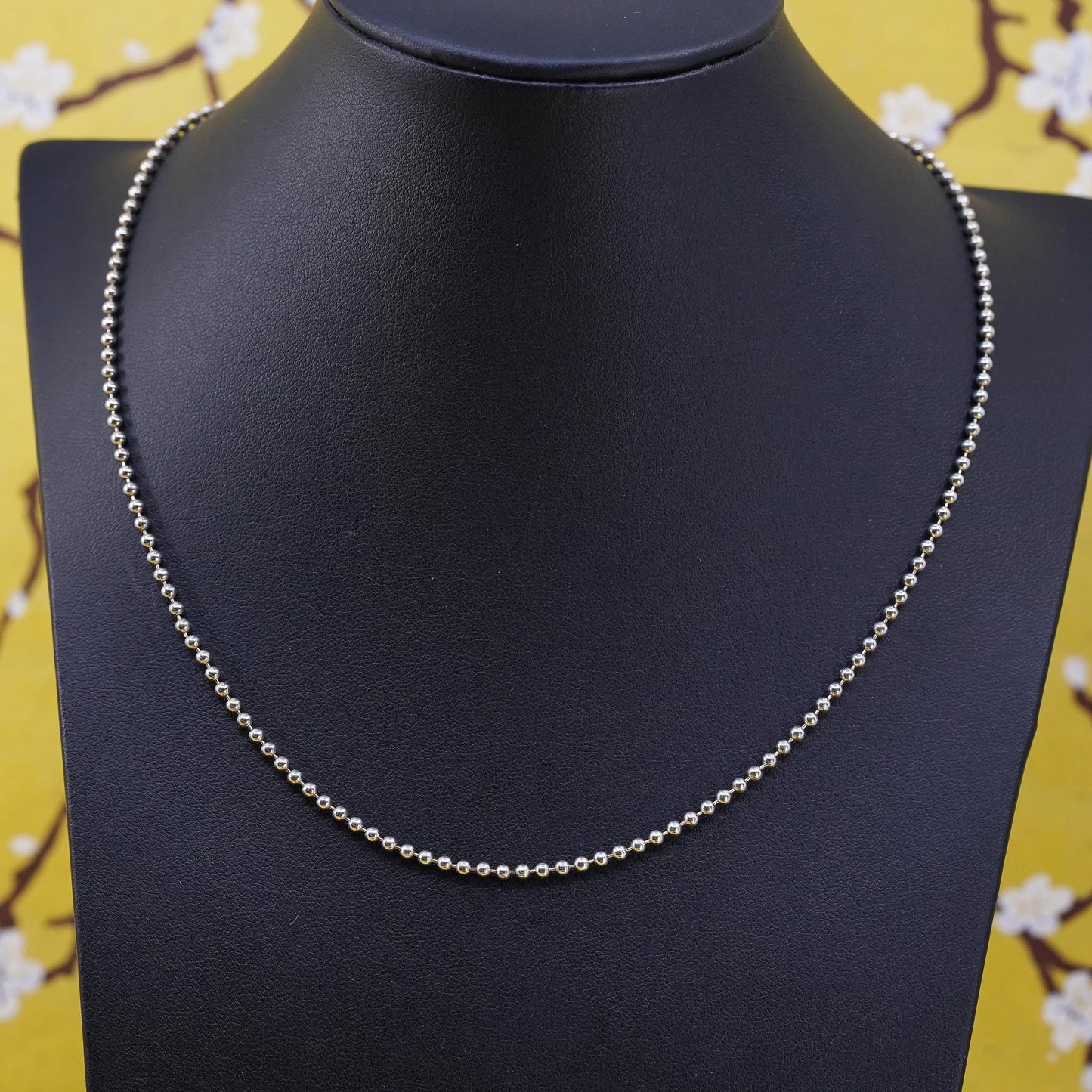 18”, 1mm, vintage Sterling silver beads necklace, 925 chain