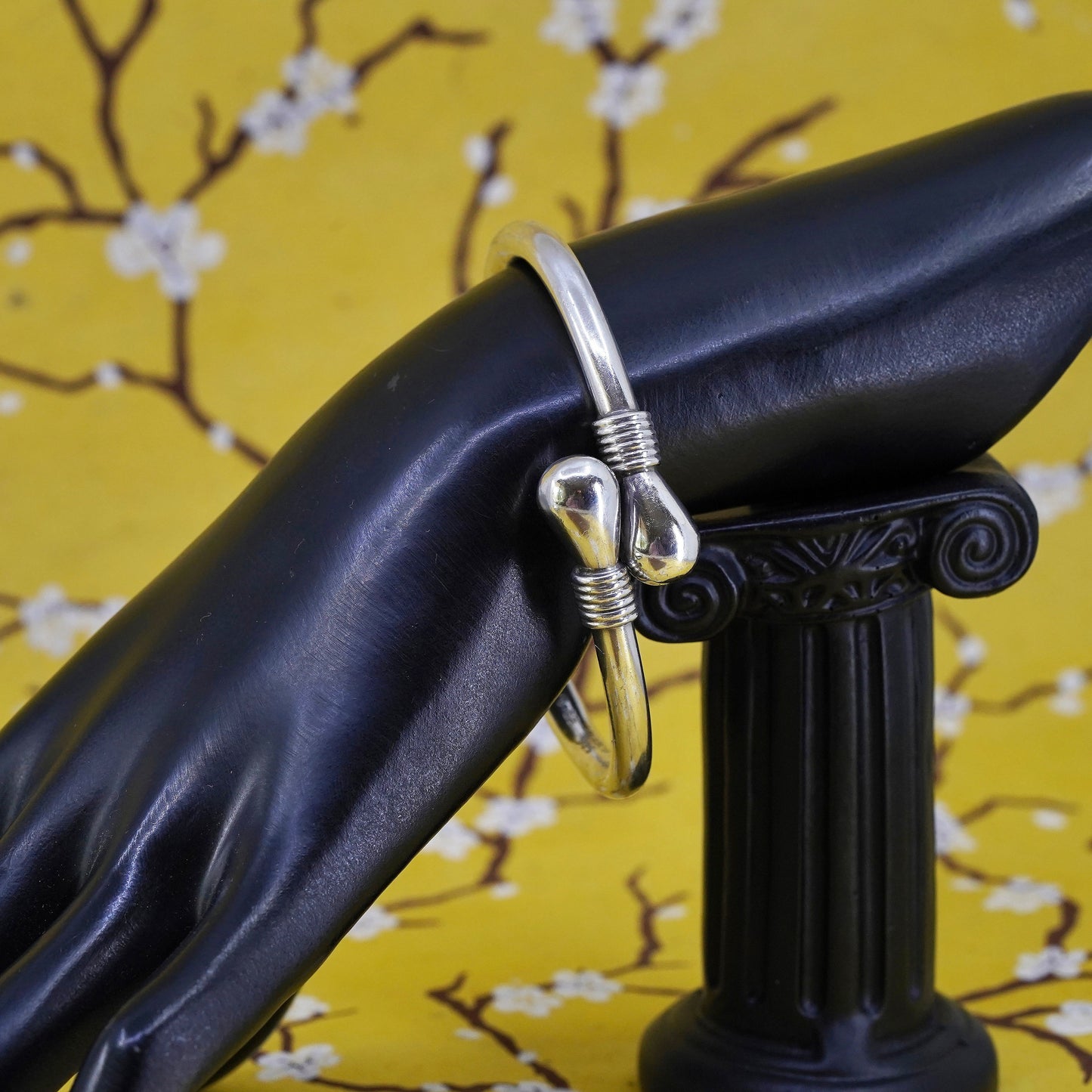 Vintage Sterling silver handmade bracelet, 925 bangle with teardrop ends
