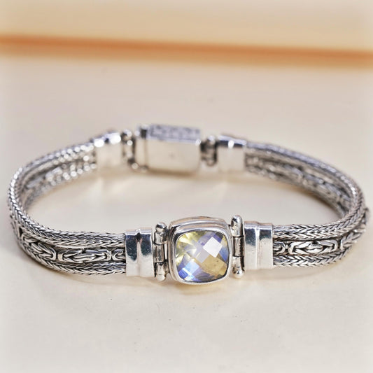6”, Sarda Sterling silver bracelet, multi strands 925 wheat chain Mystic Quartz