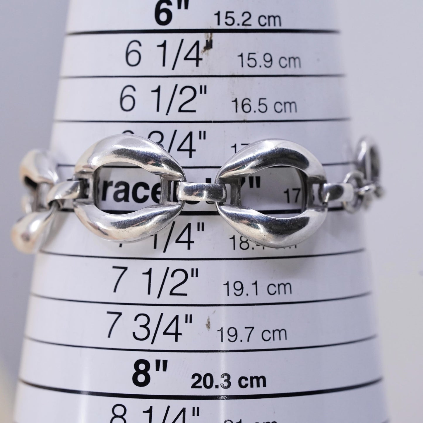 7" 19mm, Vintage sterling silver bracelet, huge 925 puffy curb chain