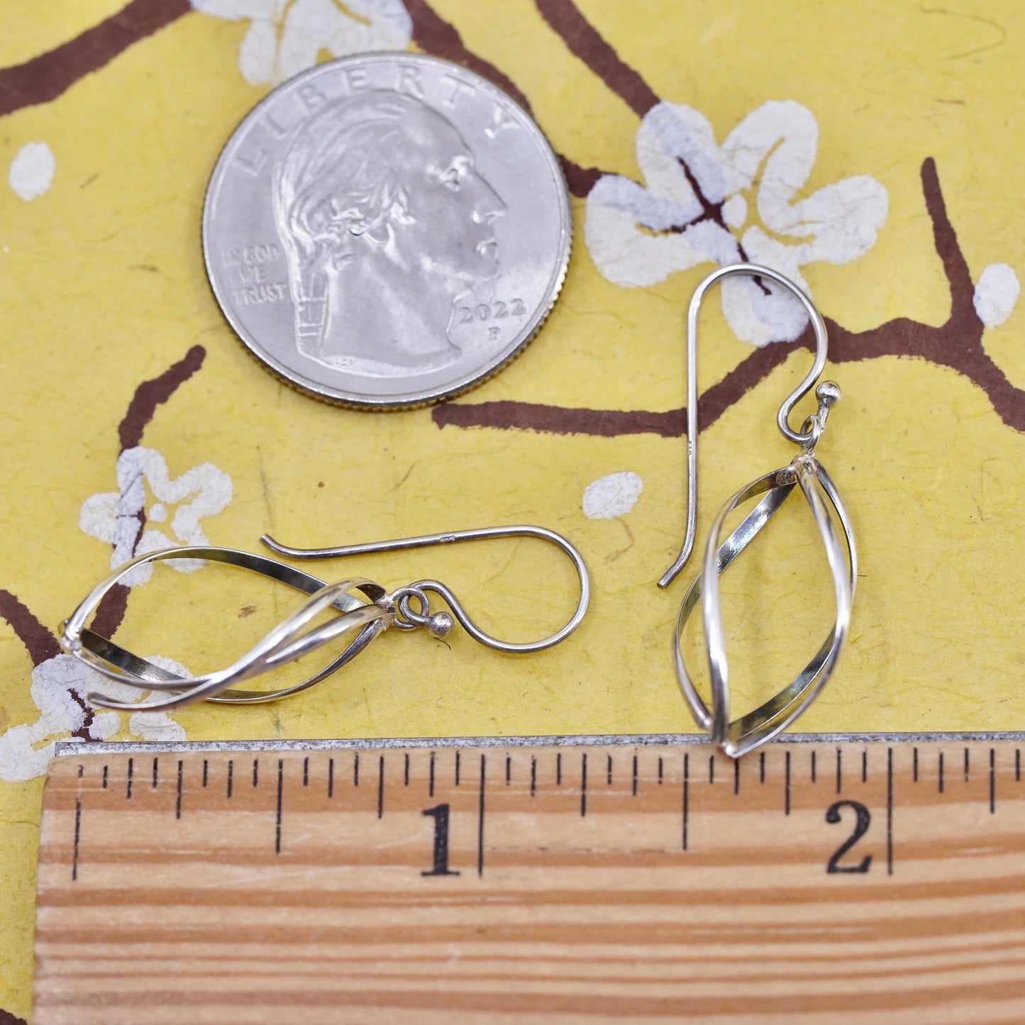 Vintage Sterling silver handmade earrings, 925 twisted dangle