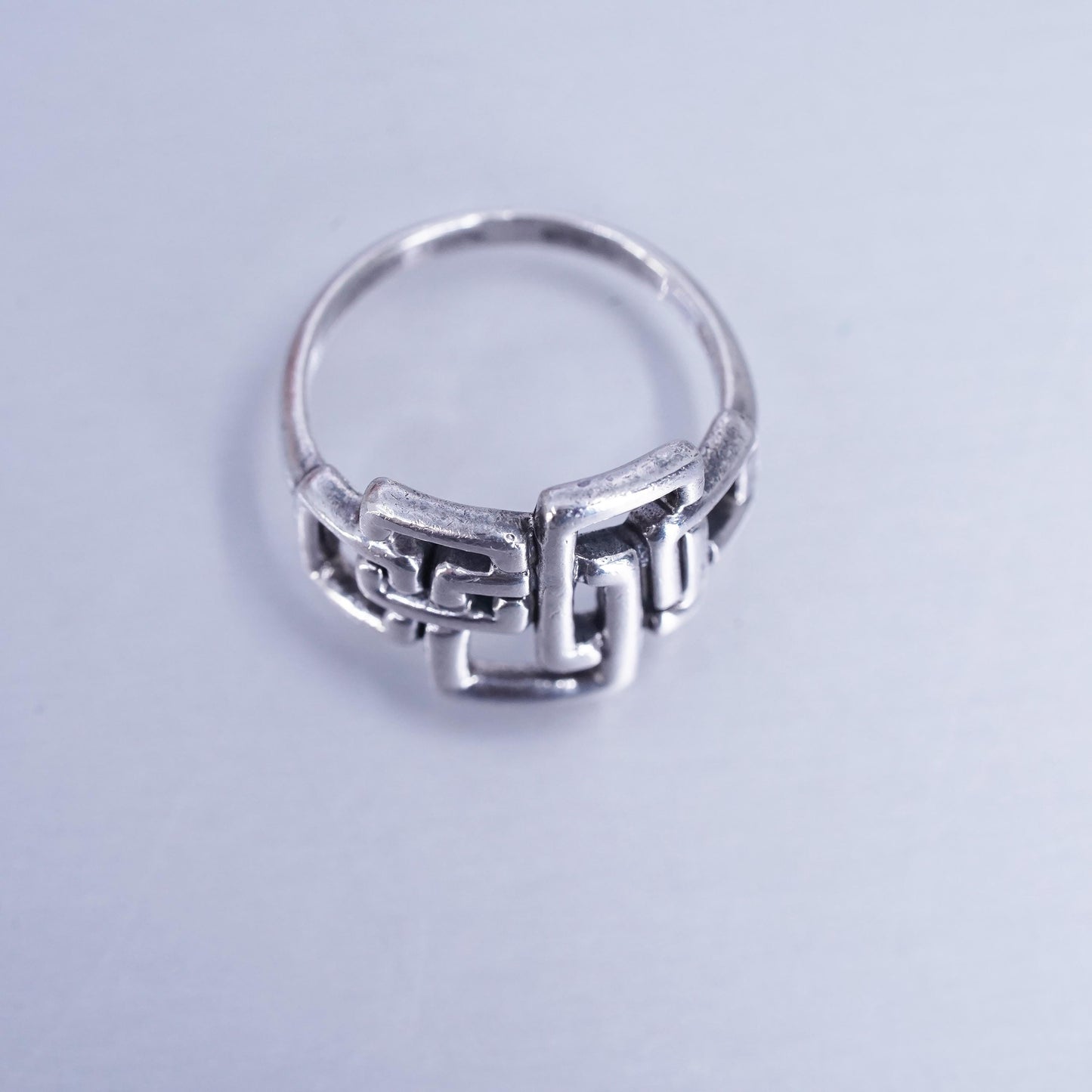 Size 5.5, vintage Mexican Sterling 925 silver handmade ring, multi square band