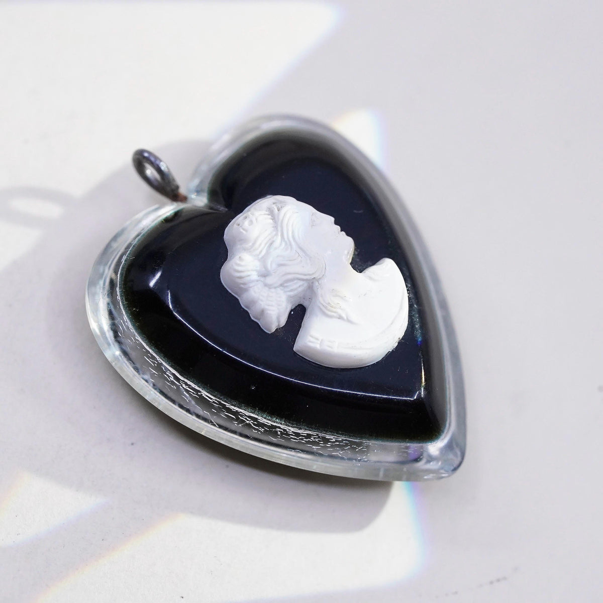 Vintage cameo girl black heart pendant