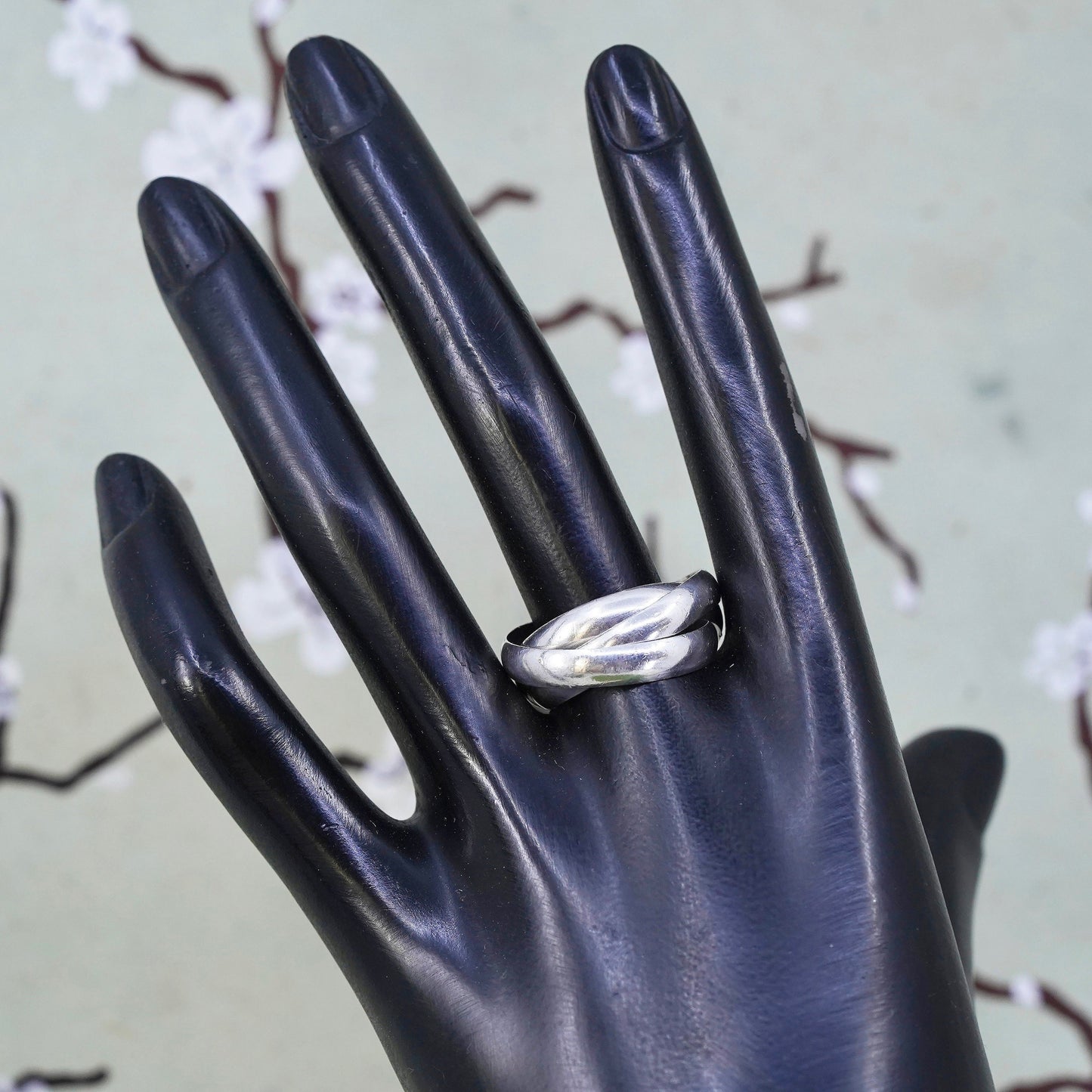 Size 10, Vintage sterling silver handmade entwined ring, 925 statement band