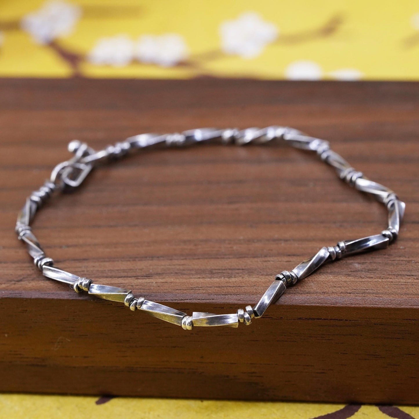 7", vintage Sterling silver handmade charm bracelet, 950 twisted tube chain