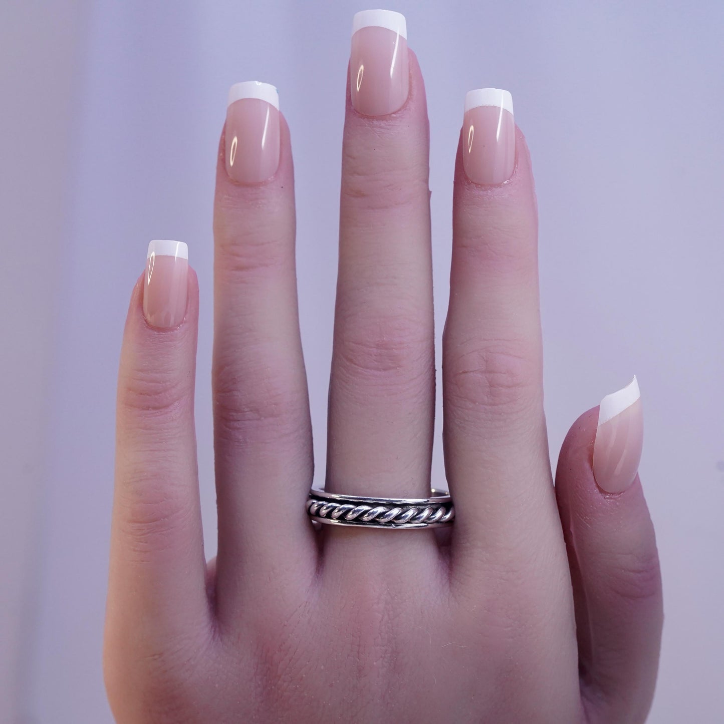 Size 12.75, vintage sterling silver handmade band, 925 cable spinner ring