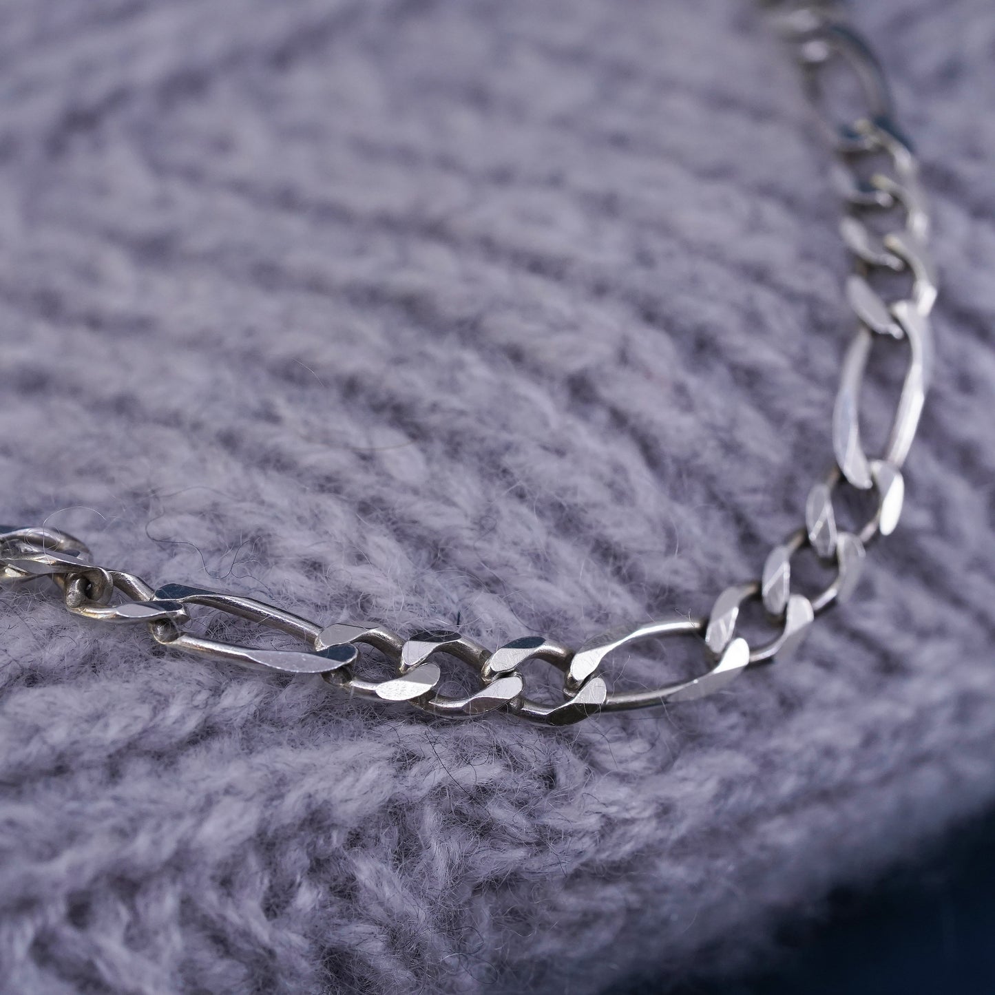 7.5", 5mm, vintage Sterling silver figaro bracelet, solid chain