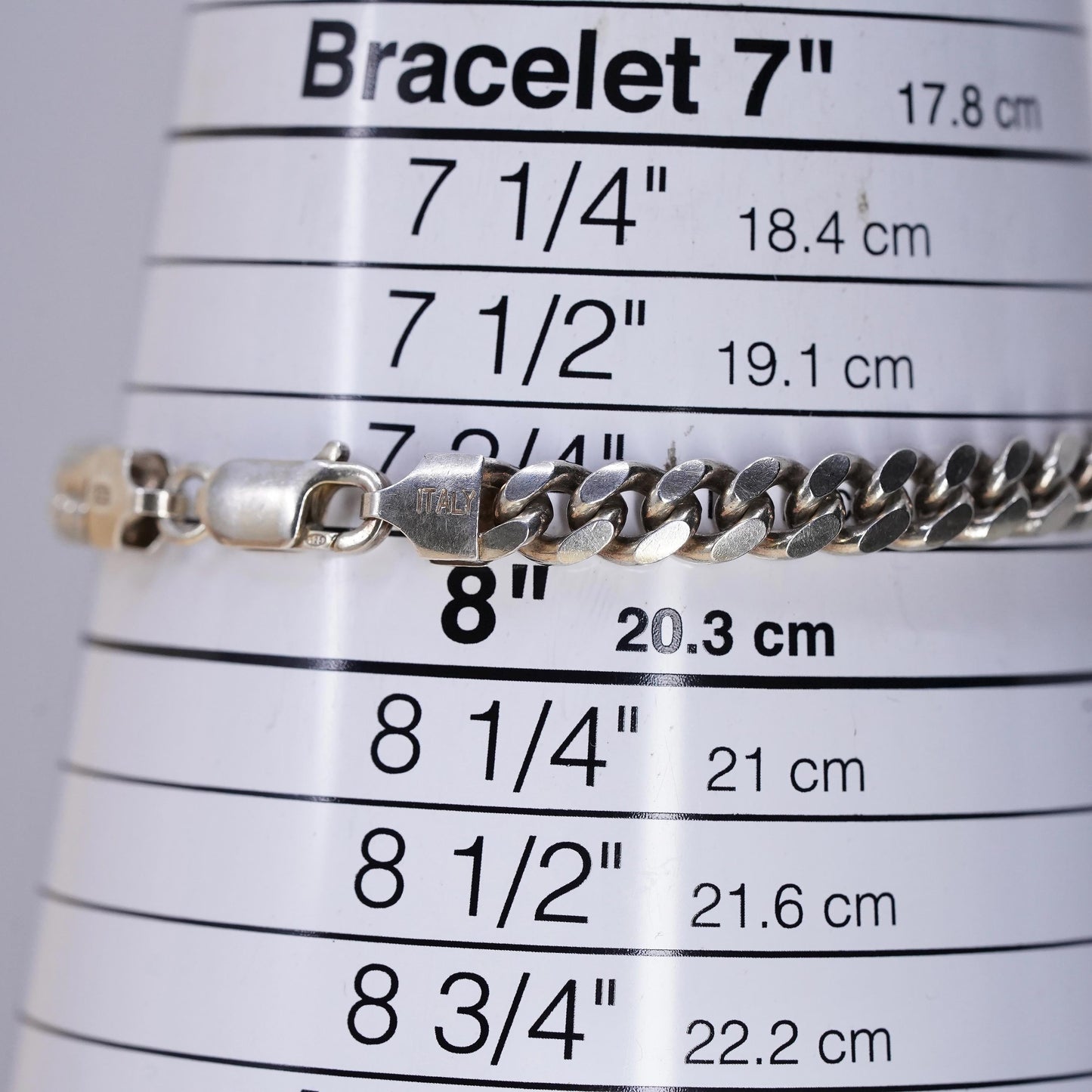7.75" 6mm, Vintage Italian sterling silver bracelet, 925 bold solid curb chain