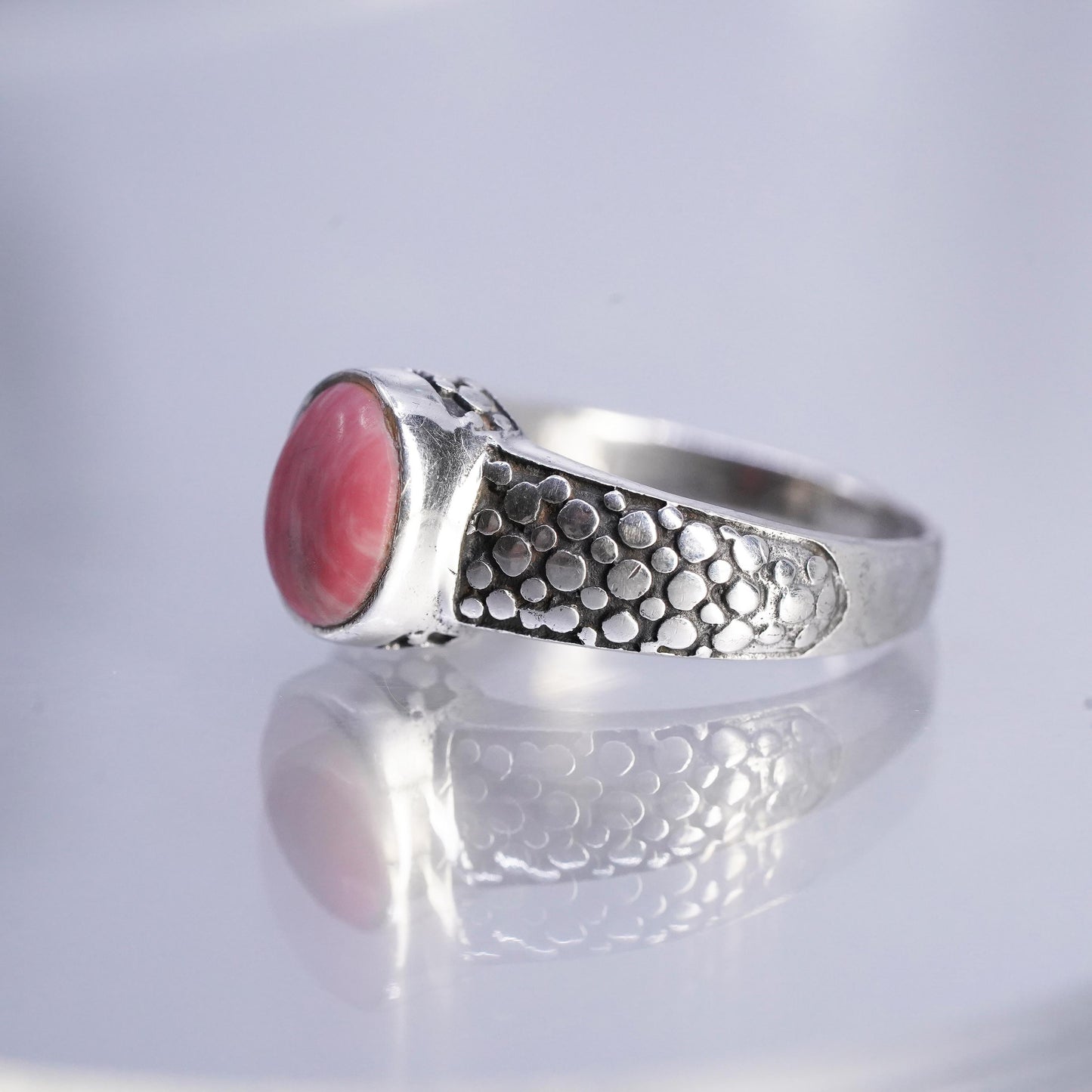 Size 8, vintage southwestern Sterling 925 silver handmade ring oval red jasper