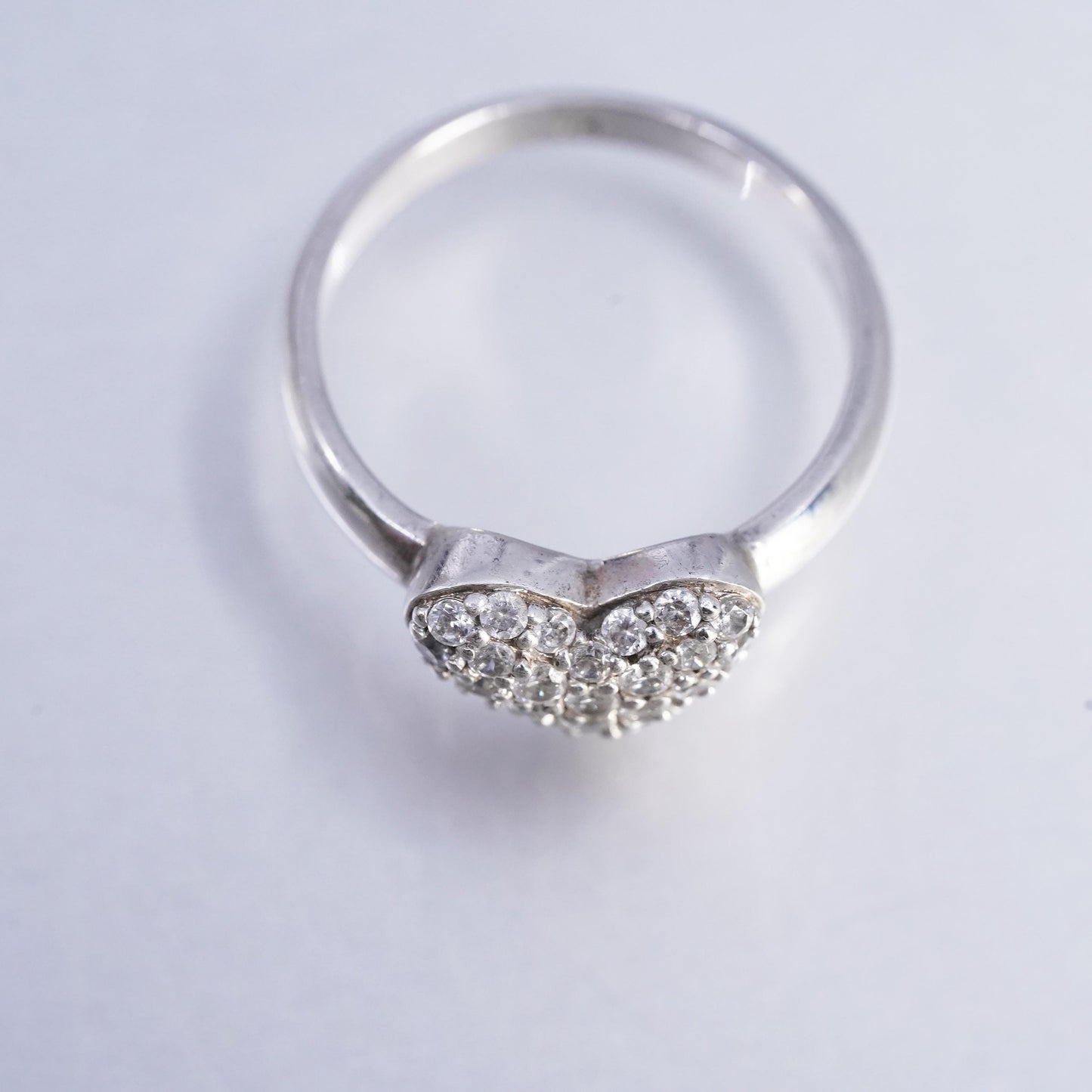 Size 6, vintage Sterling 925 silver handmade heart ring with cluster Cz