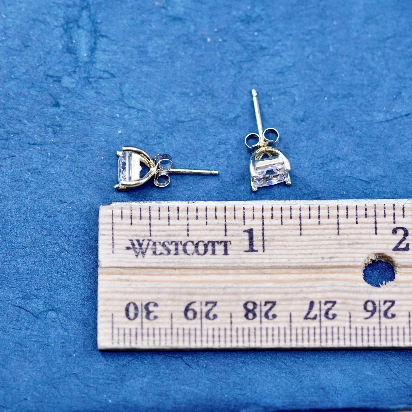 vermeil gold over sterling silver earrings, square 925 square studs CZ inlay
