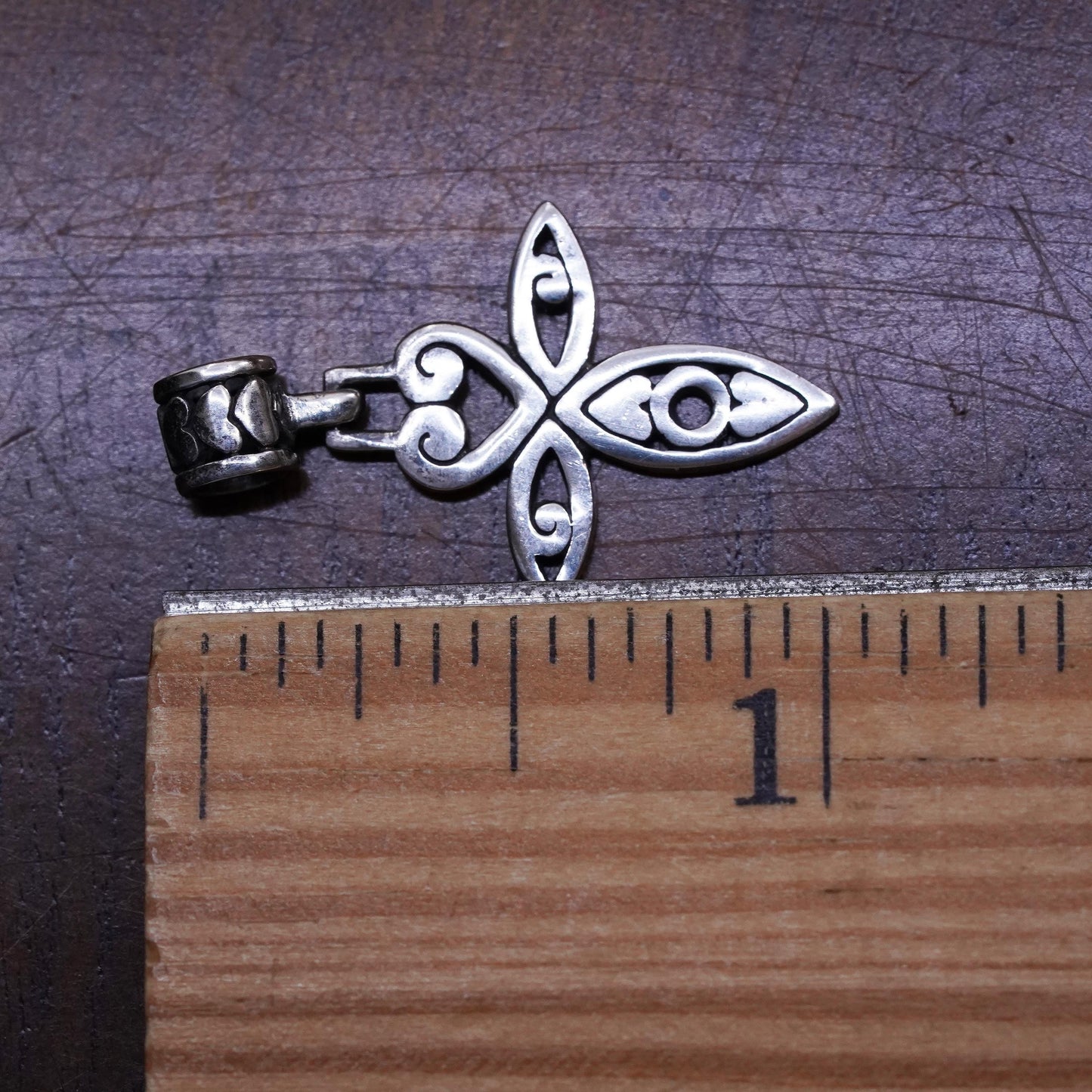 Vintage Southwestern handmade Sterling silver pendant, 925 cross with heart