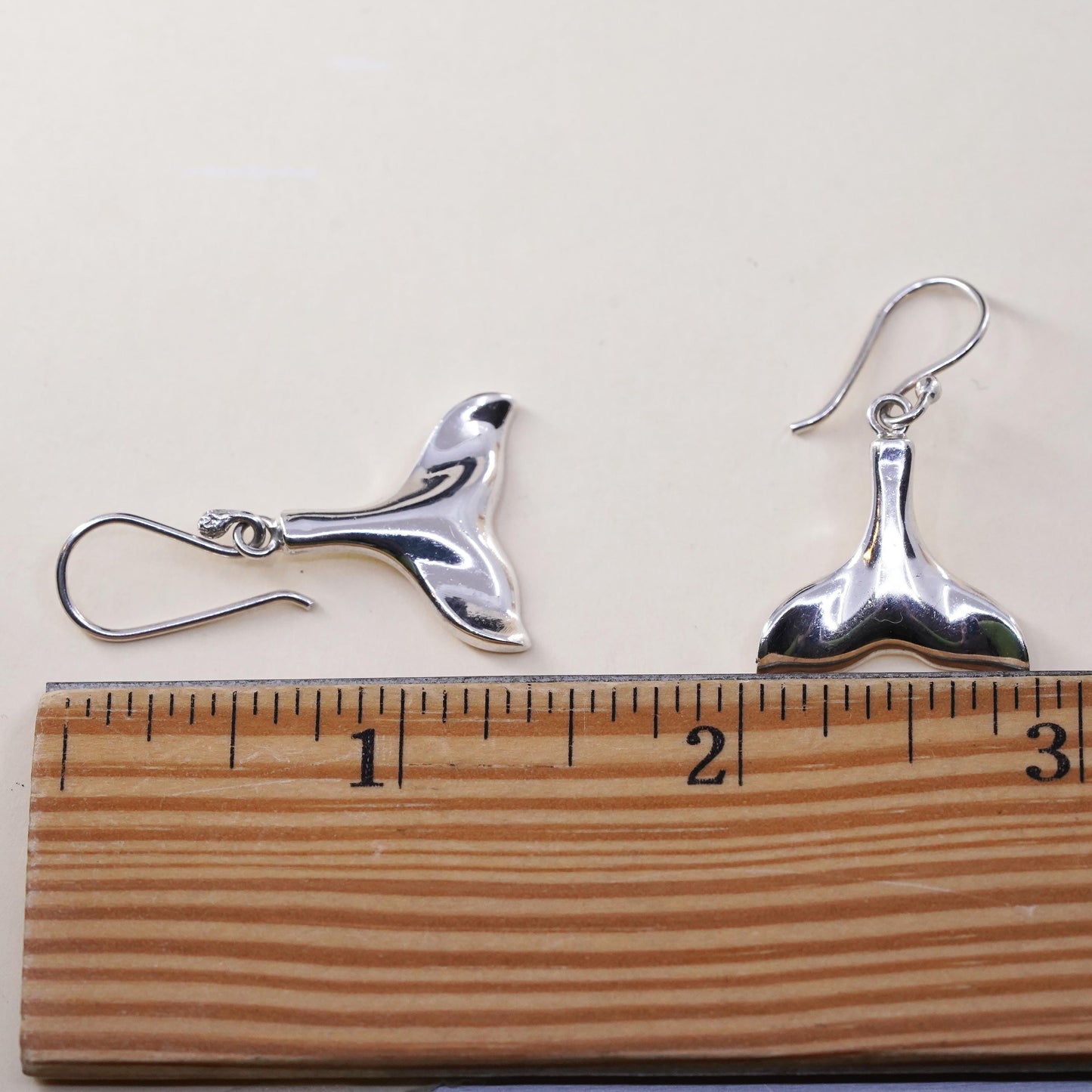 Vintage Sterling silver handmade earrings, 925 silver whale tail dangles