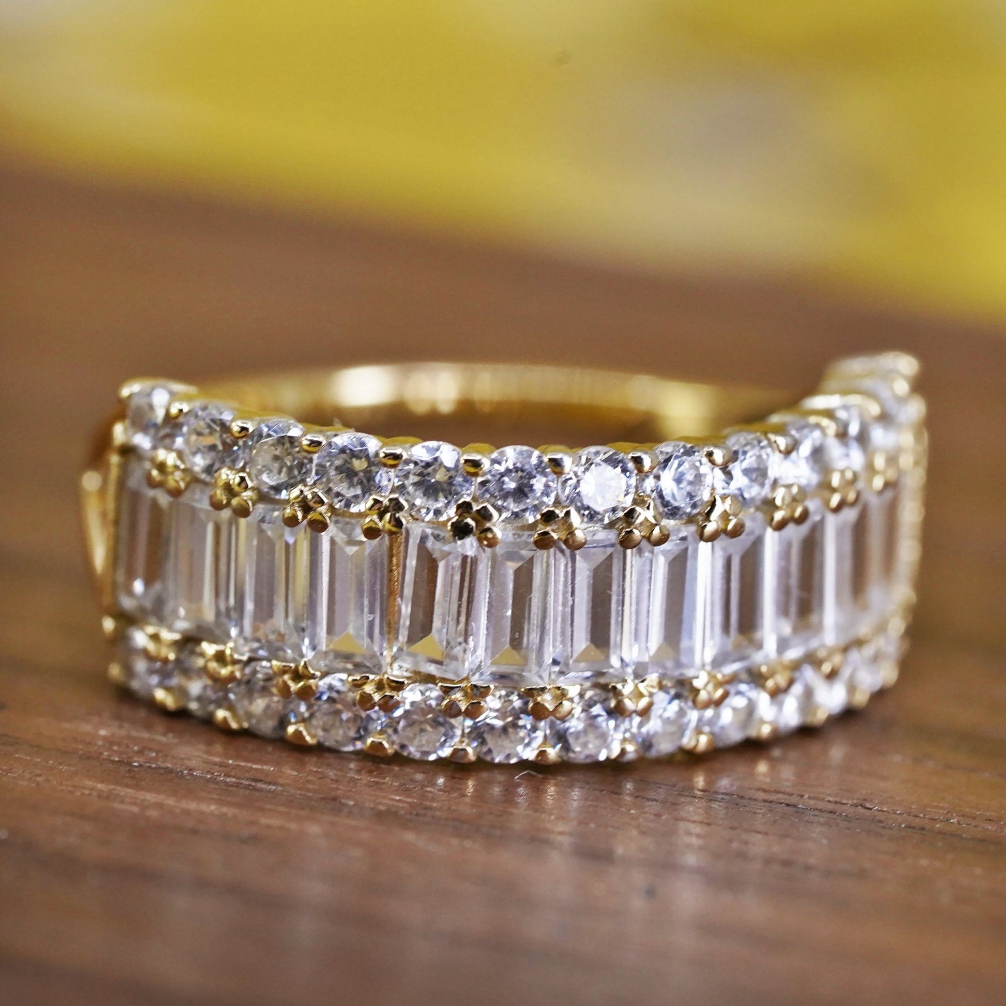 Size 7, vintage vermeil gold over Sterling silver ring, 925 band w/ cluster cz